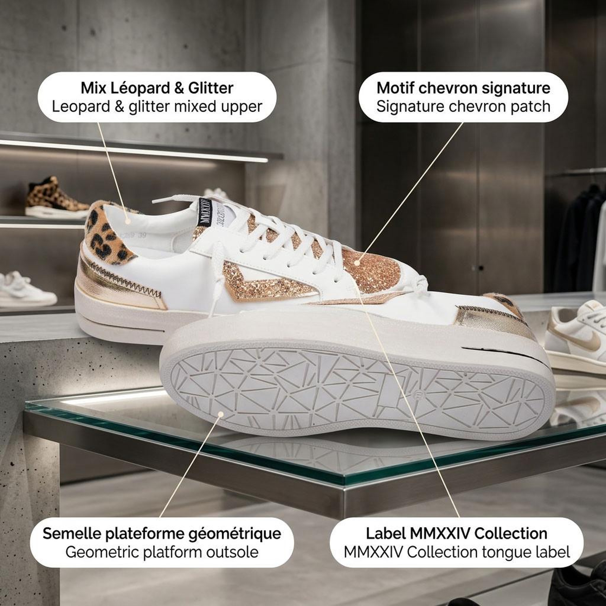 Voir la diapositive 4 : OZABI OZABI Sneakers Léopard Glitter Femme Plateforme MMXXIV