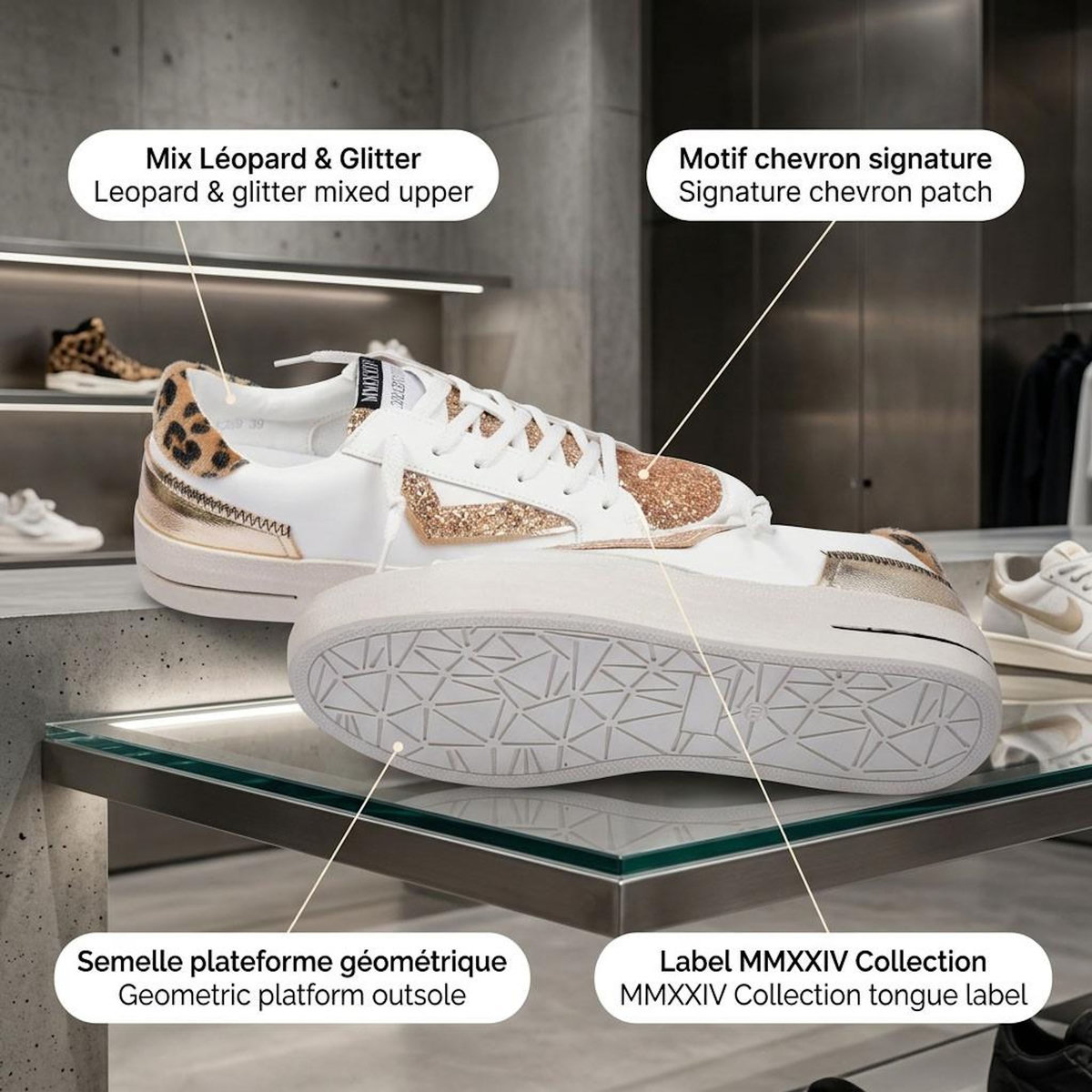 OZABI OZABI Sneakers Léopard Glitter Femme Plateforme MMXXIV