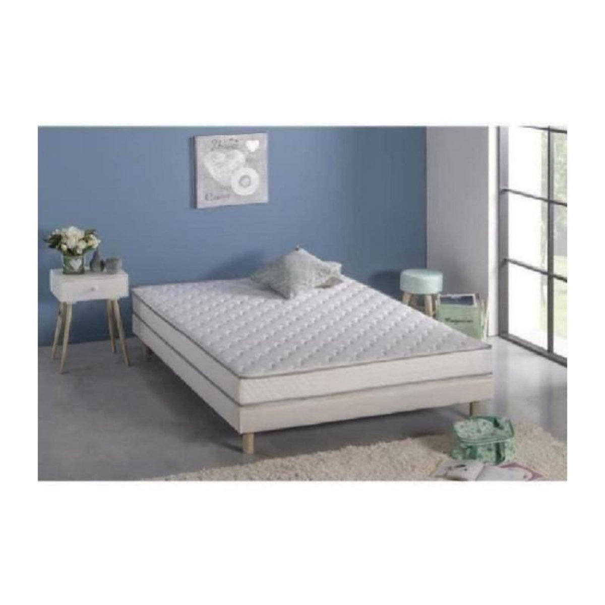 FINLANDEK Ensemble matelas mousse memoire de forme + sommier 140 x 190 - Confort ferme - Epaisseur 14 cm - 5 zones - FINLANDEK Koysi