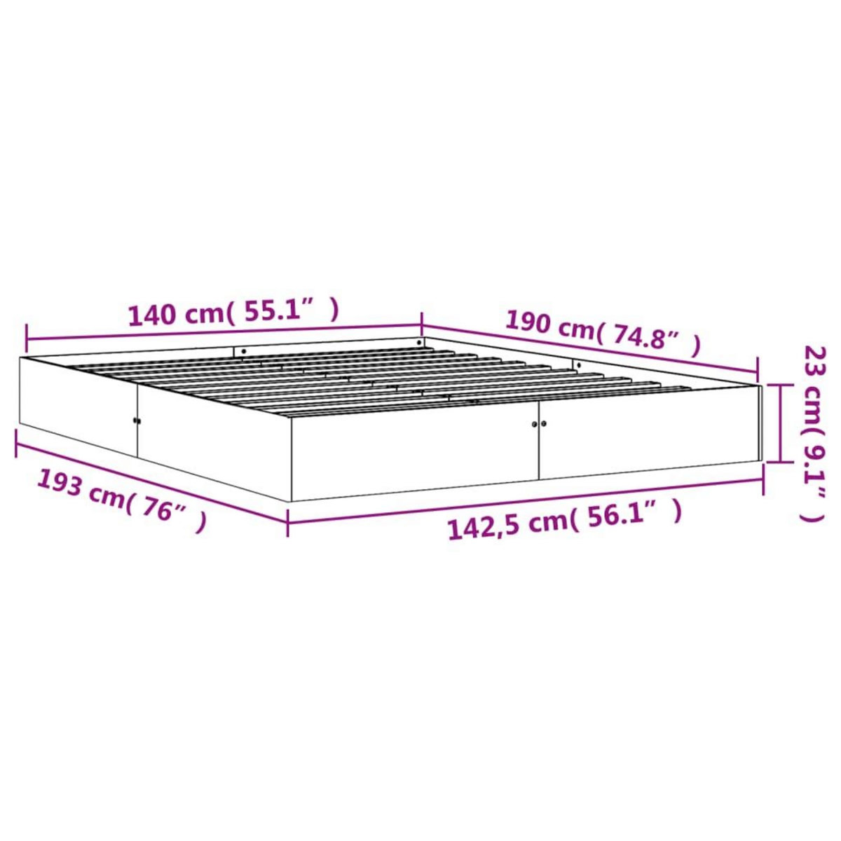 VIDAXL Cadre de lit sans matelas cire marron 140x190cm bois pin massif