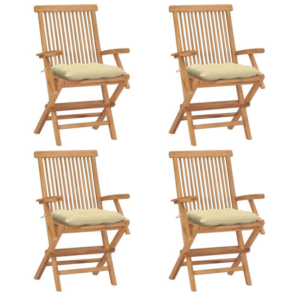 VIDAXL Chaises de jardin et coussins blanc creme lot de 4 Teck massif