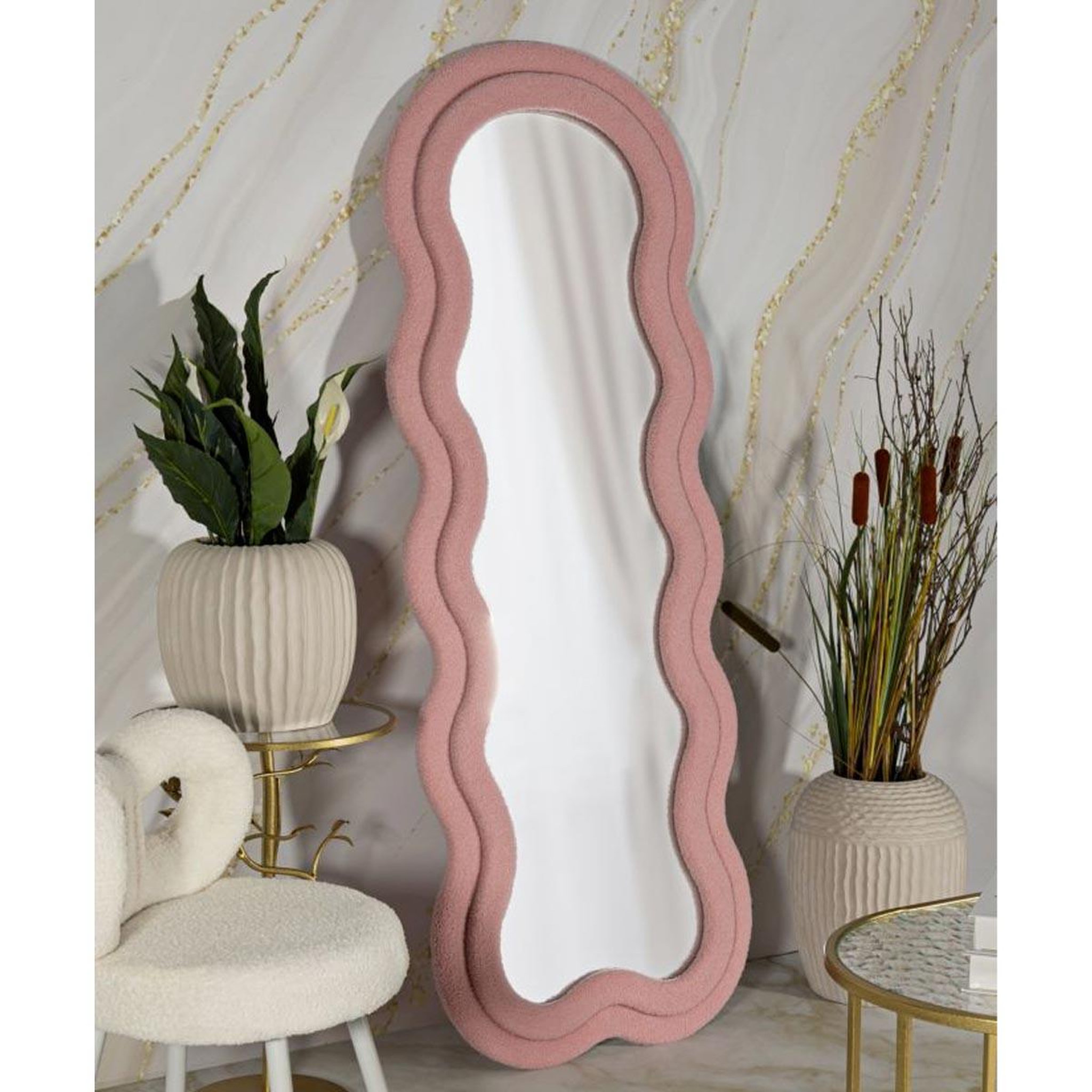 Voir la diapositive 5 : Paris Prix Miroir mural en tissu bouclé  teddy  160cm rose