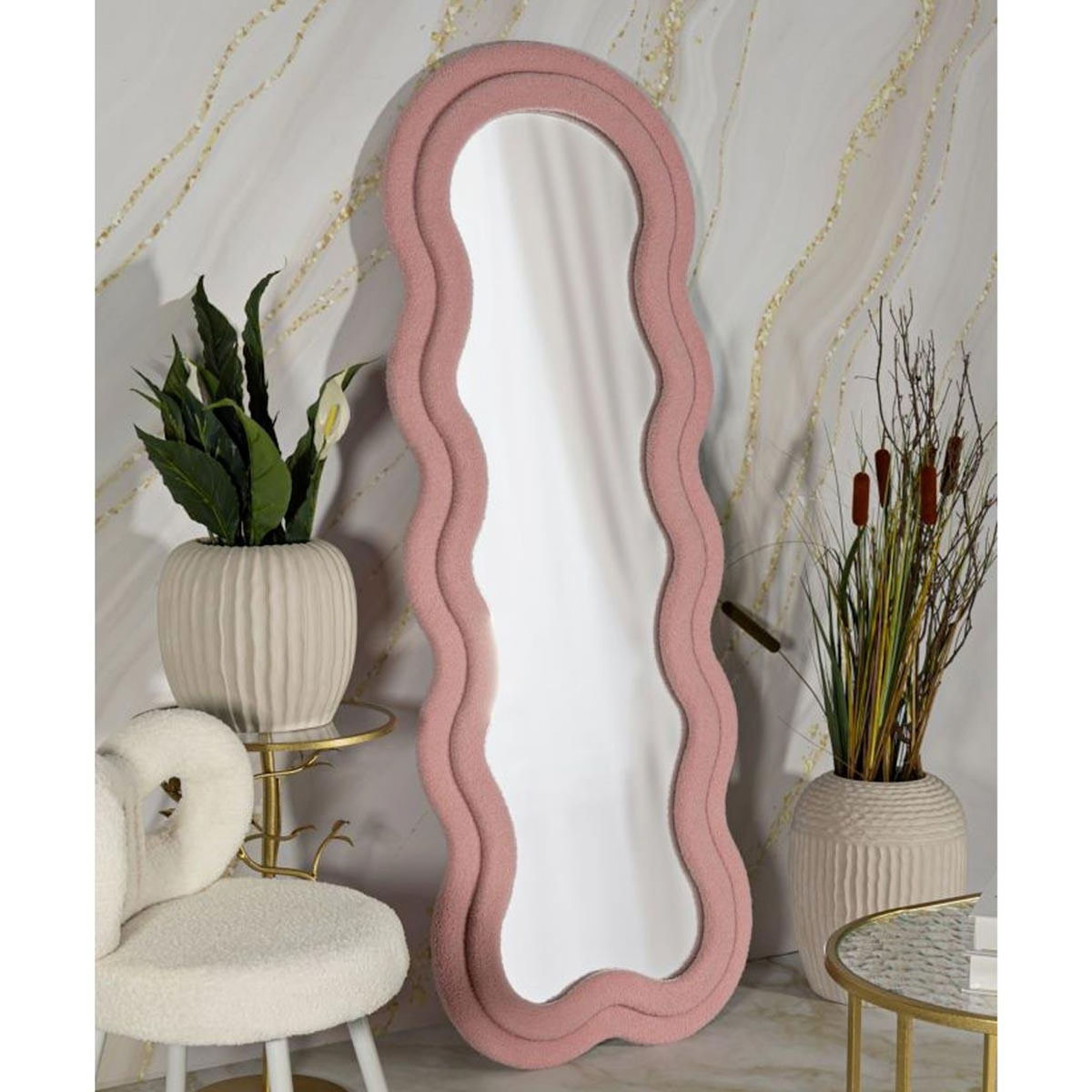 Paris Prix Miroir Mural en Tissu Bouclé  Teddy  160cm Rose