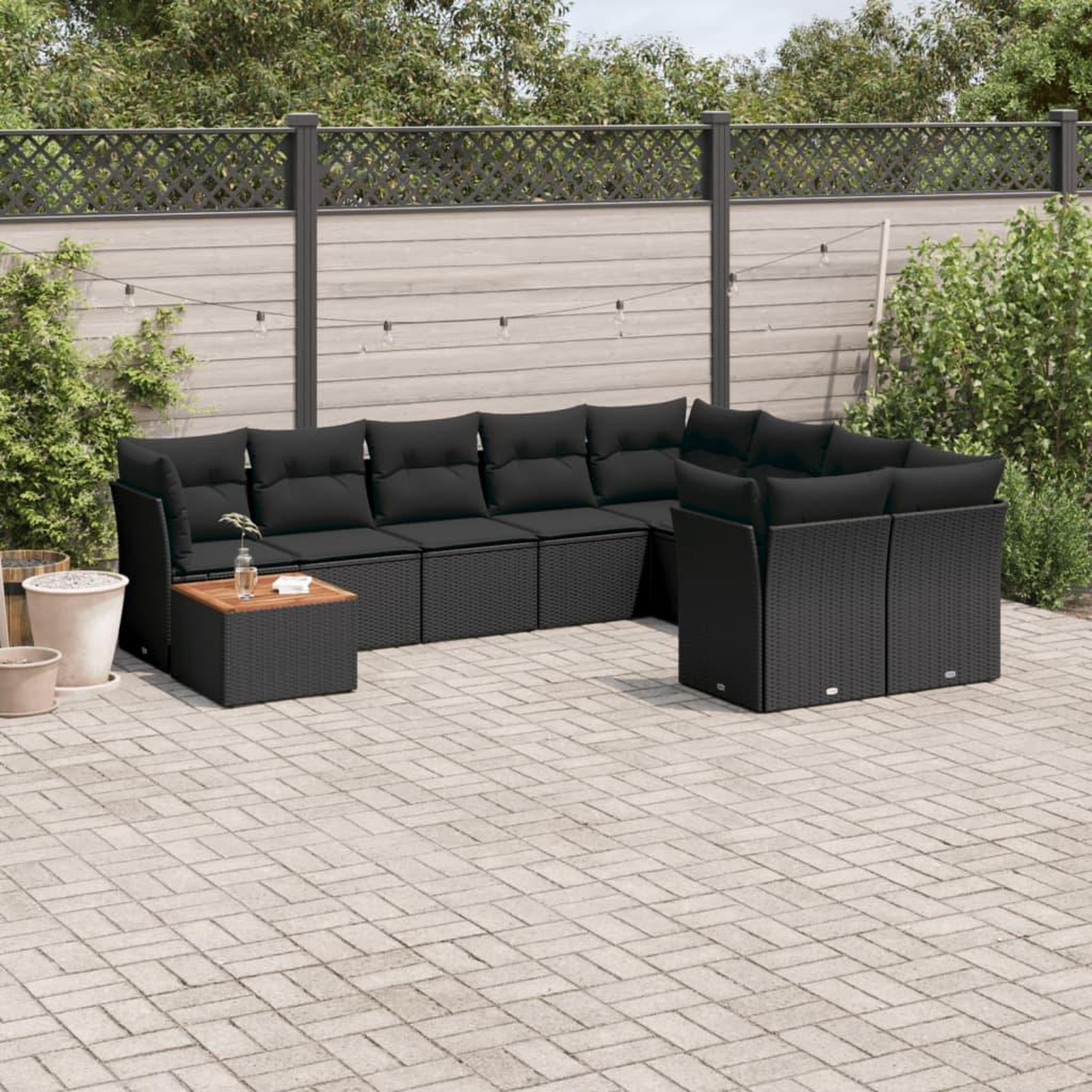 VIDAXL Salon de jardin 10 pcs avec coussins noir resine tressee
