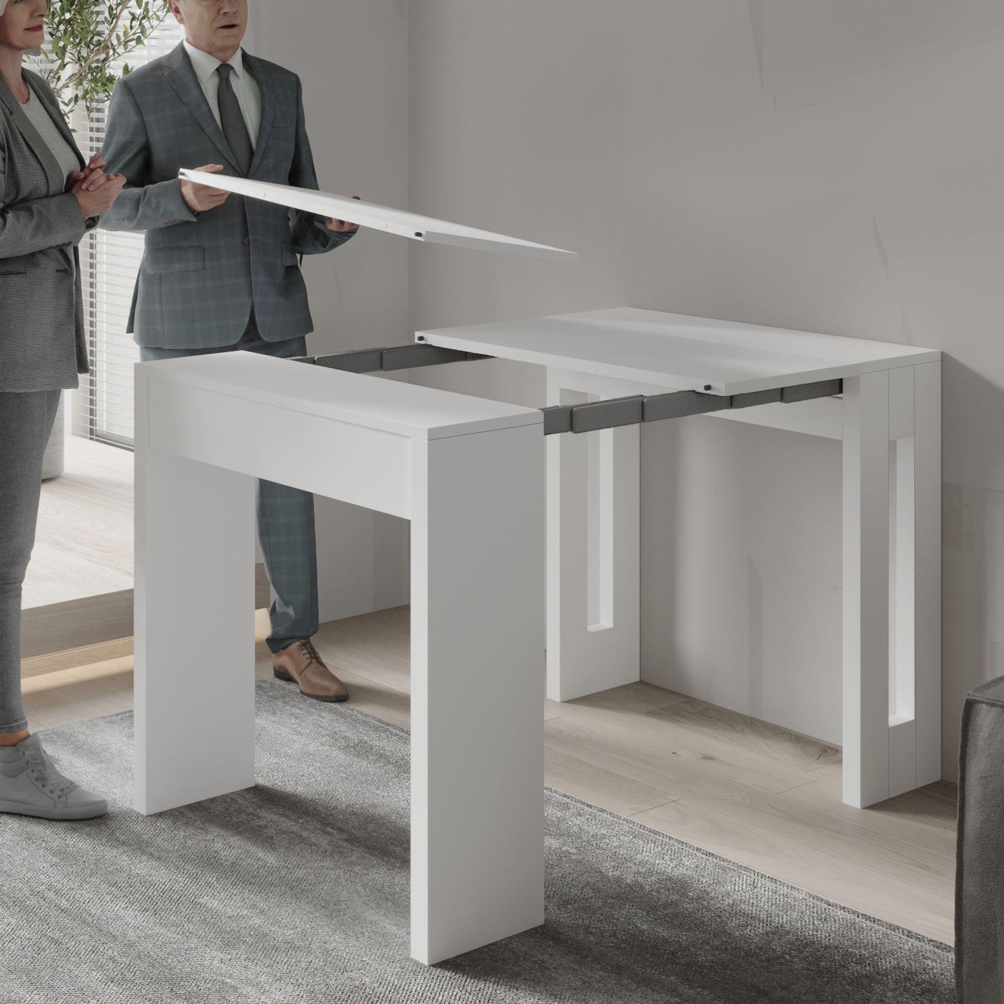 Voir la diapositive 3 : Habitat et Jardin Table repas extensible en bois  nivo  - 80 x 44 x 76 cm - blanc