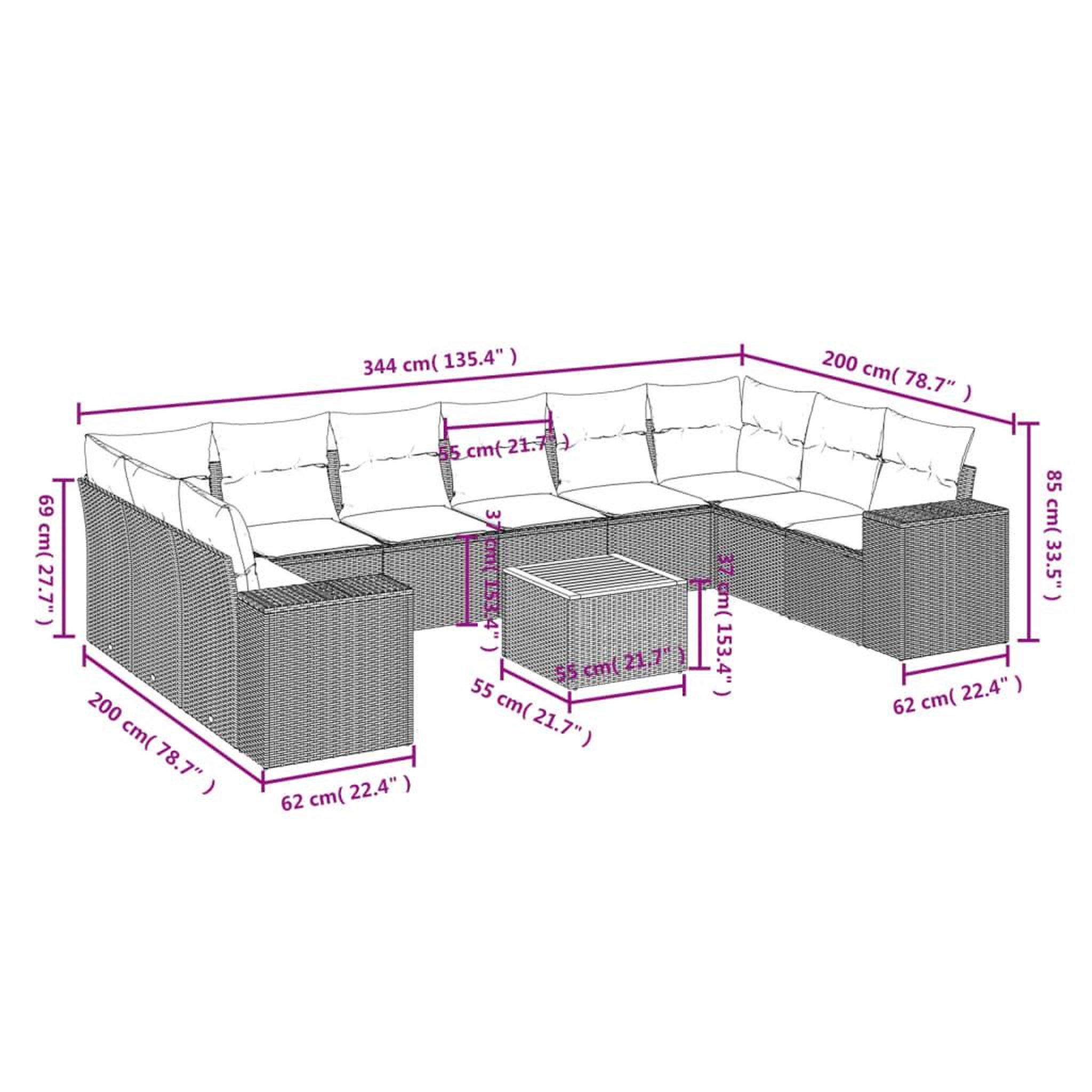 Voir la diapositive 3 : VIDAXL Salon de jardin 11 pcs avec coussins noir resine tressee