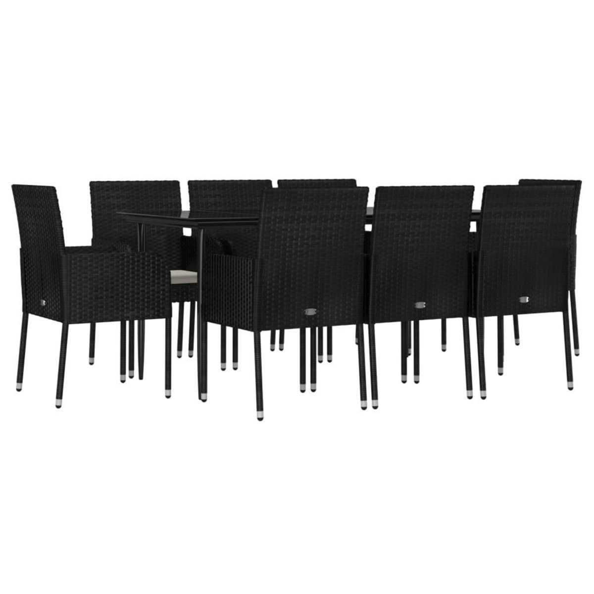VIDAXL Ensemble a manger jardin 9pcs et coussins noir resine tressee