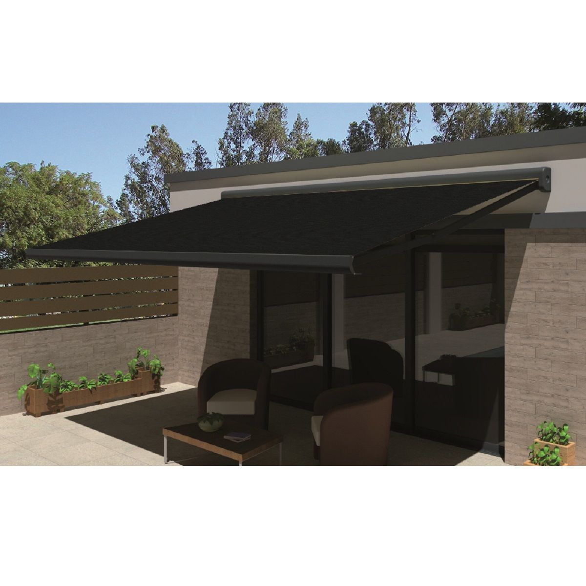 INTERSUN Store motorisé 6x3.5m OPTIMA toile unie coffre intégral gris 