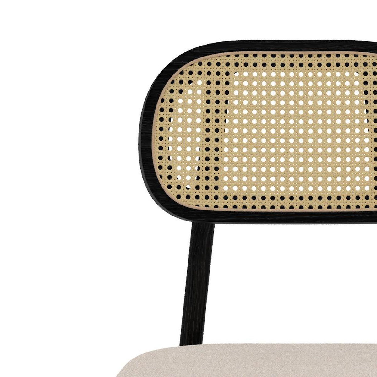 Rendez vous déco Lot de 2 chaises en bois noir, tissu beige et rotin synthétique-Maria