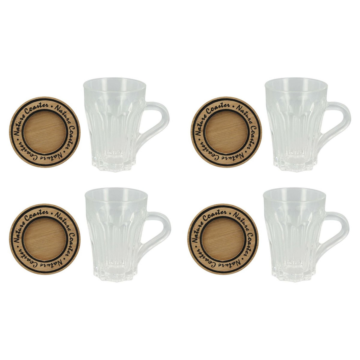 Set 4 tasses 13 cl + dessous de verre bambou