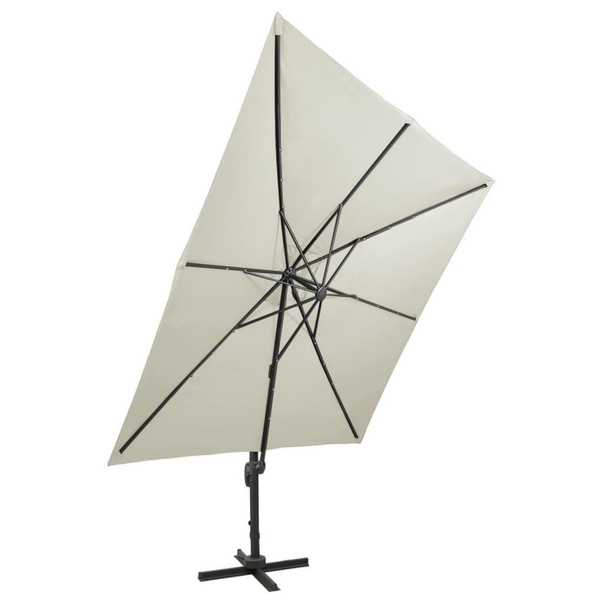 VIDAXL Parasol de jardin en porte-a-faux et mat et lumieres LED sable