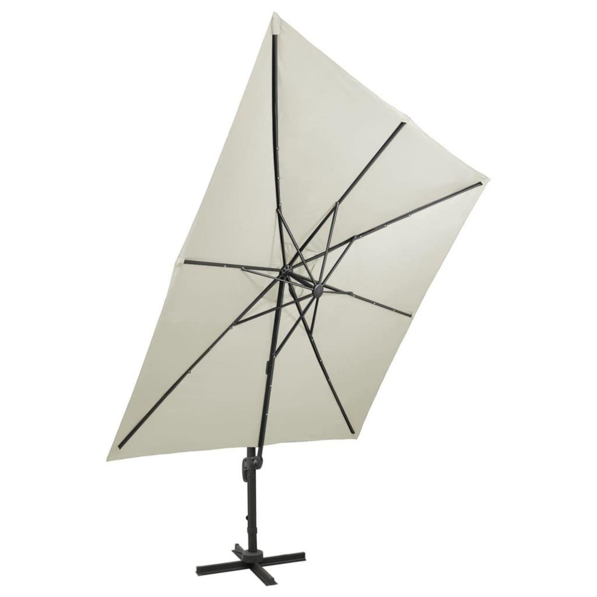 VIDAXL Parasol de jardin en porte-a-faux et mat et lumieres LED sable