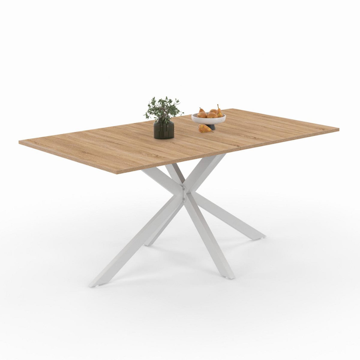 ID MARKET Table à manger rectangle ALIX 8 personnes pied araignée bois et blanc 160 cm