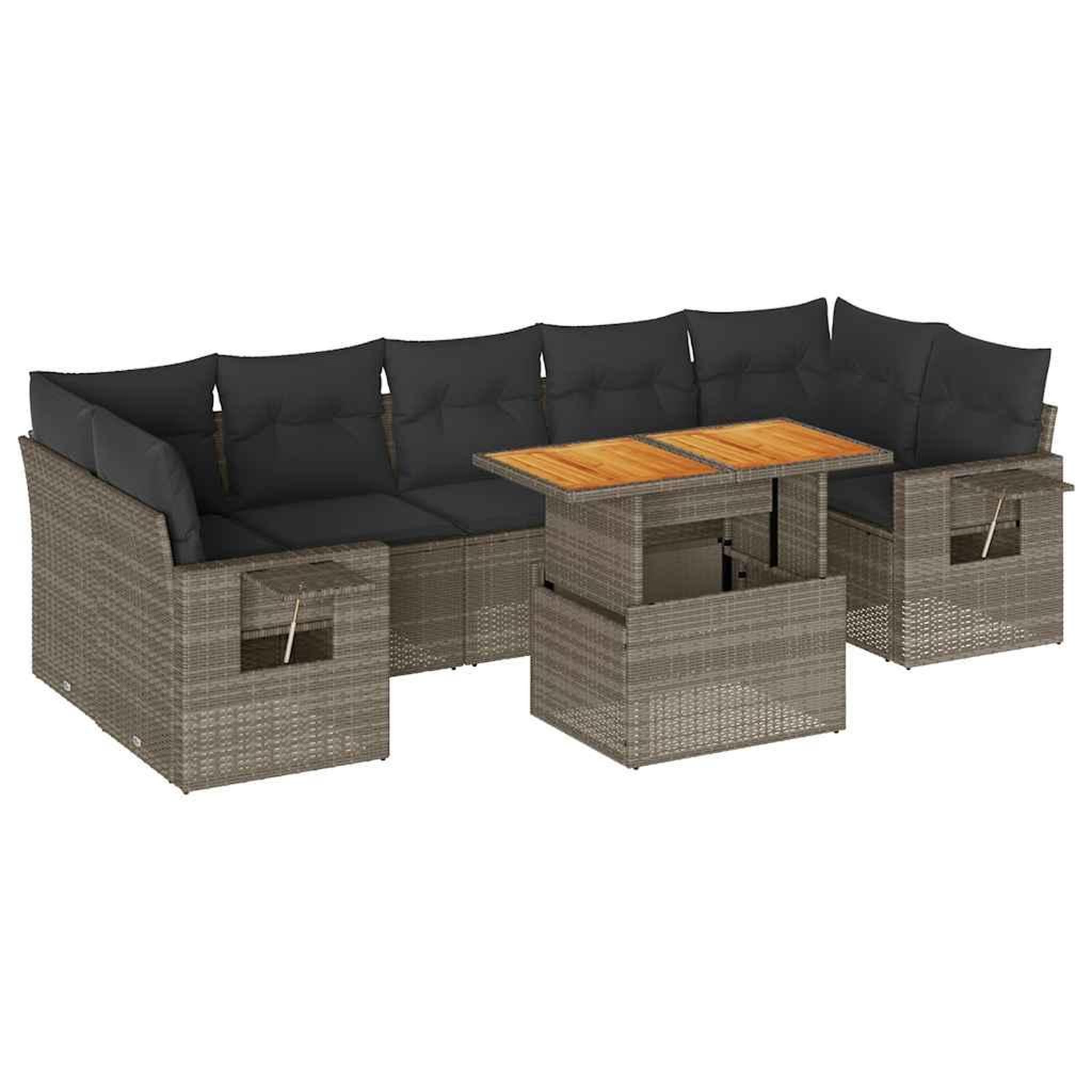 Voir la diapositive 2 : VIDAXL Salon de jardin 8 pcs avec coussins gris resine tressee