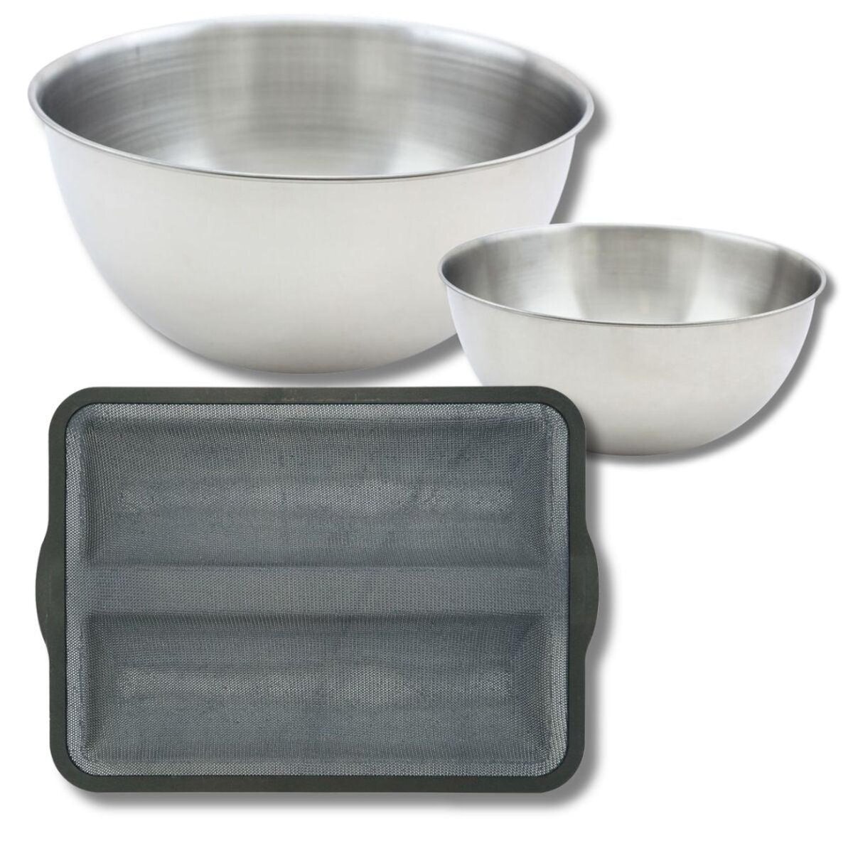 ZENKER Lot avec 1 Moule à baguette en silicone fibre de verre, 1 spatule Zenker et 2 bols à mixer en inox Fackelmann