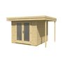 Voir la diapositive 2 : Abri jardin bois ANVERS / toit plat avec auvent / 5.97m² / 28mm
