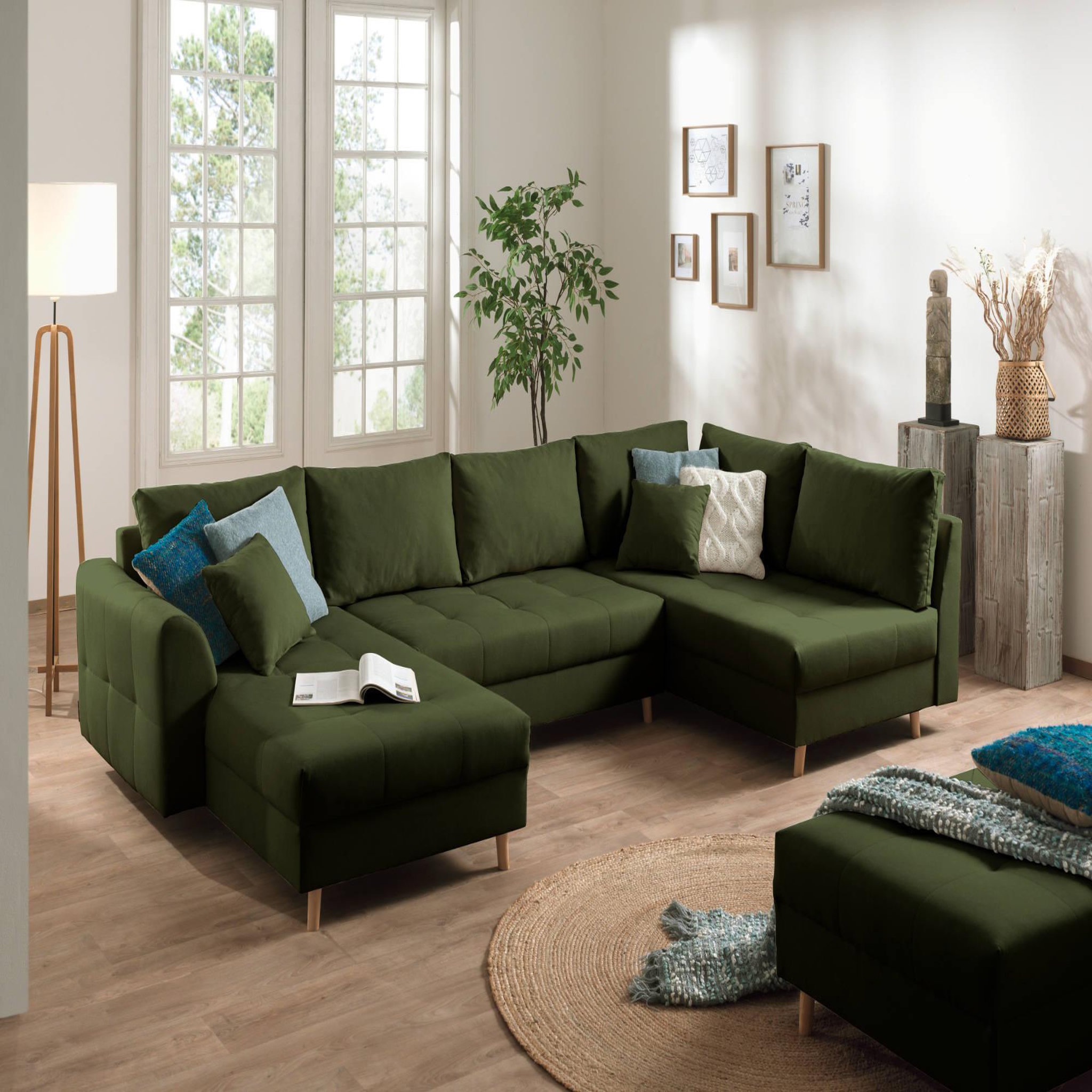 Voir la diapositive 1 : LISA DESIGN Rune - canapé panoramique - avec pouf d'appoint - 7 places - style scandinave - droit