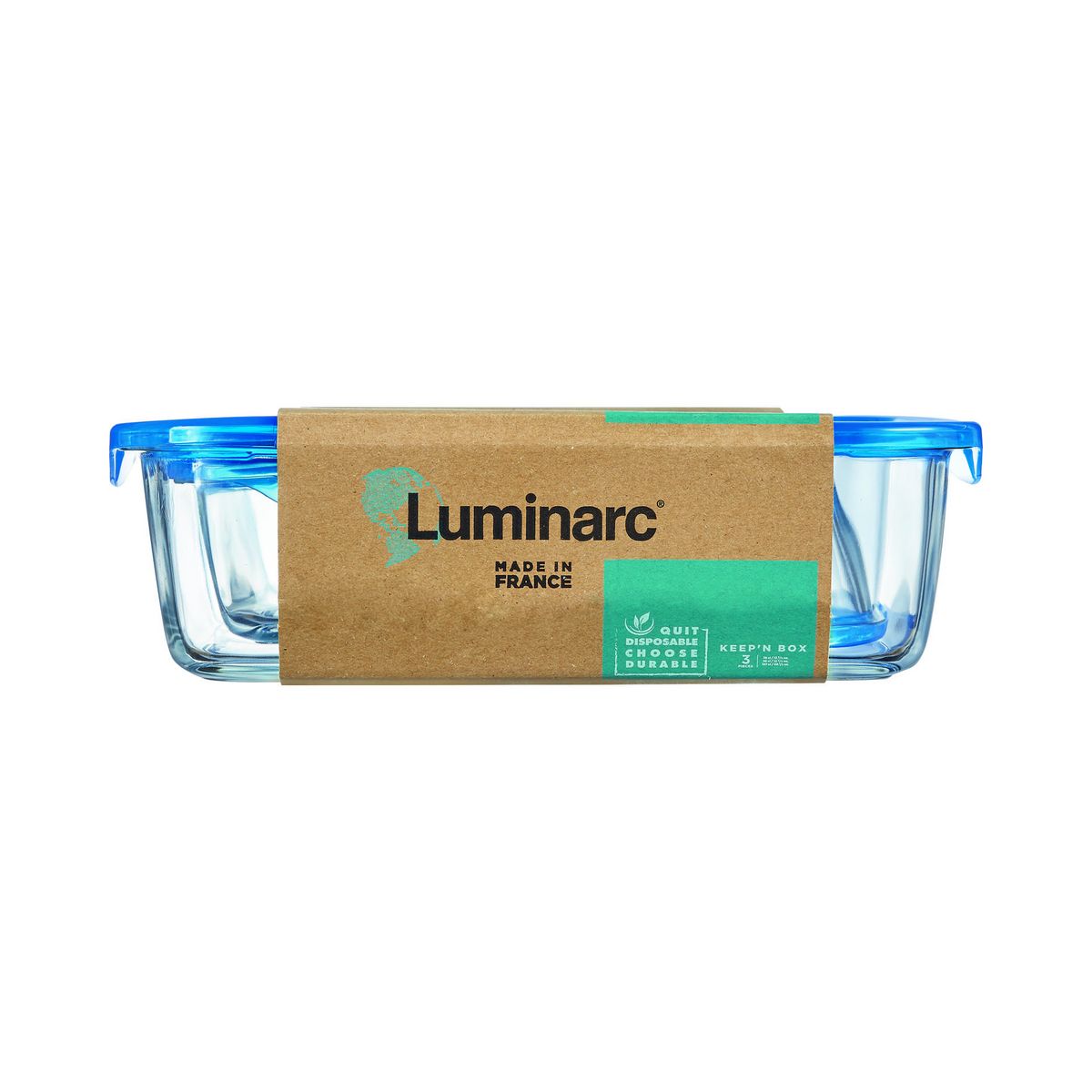 LUMINARC Lot de 3 boîtes en verre avec couvercle bleu clair