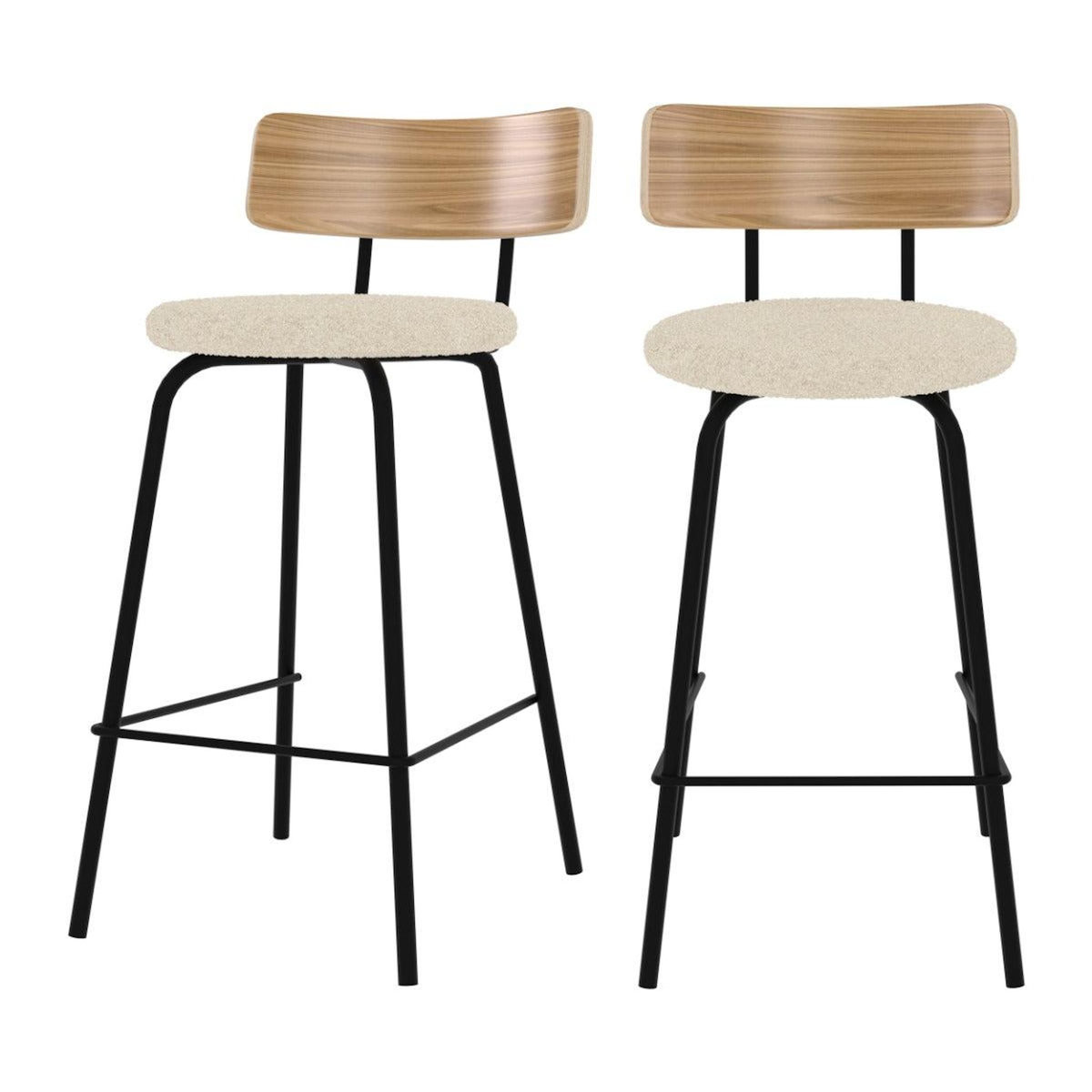 Rendez vous déco Lot de 2 chaises pour îlot central 64 cm en tissu bouclé blanc cassé-Alize