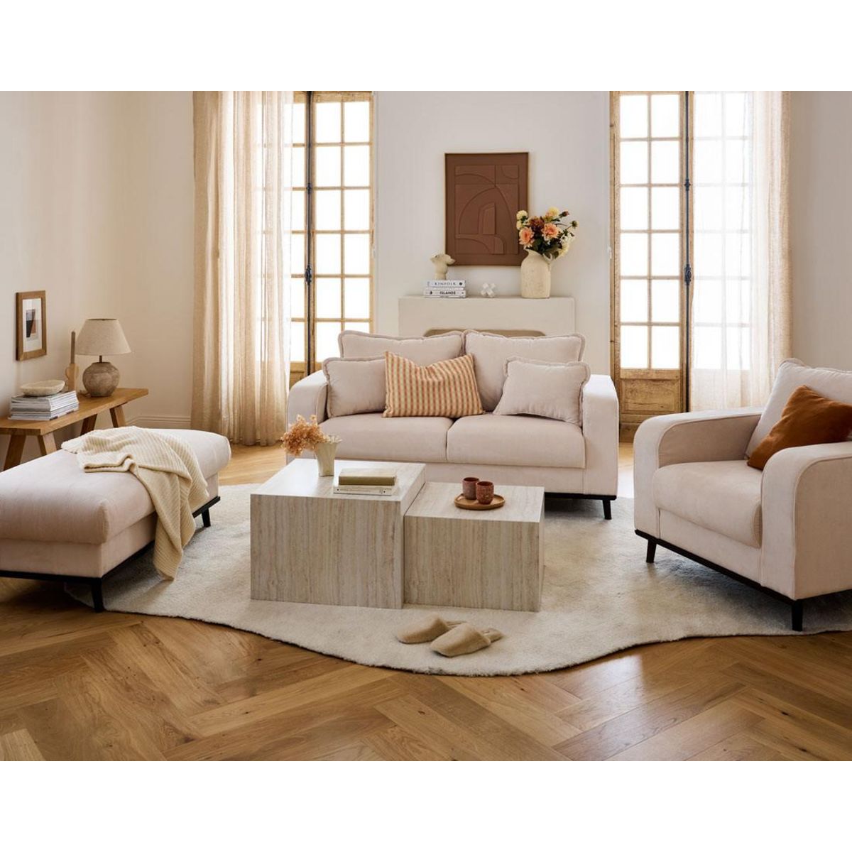 LISA DESIGN Pueblo - lot de 2 tables basses - effet travertin - 58 et 50 cm