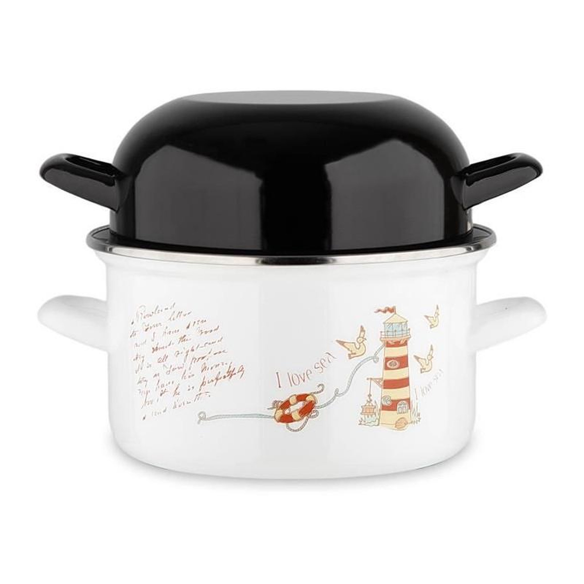 BAUMALU Marmite a moule BAUMALU 20 cm - Décor phares - Couvercle noir - Blanc