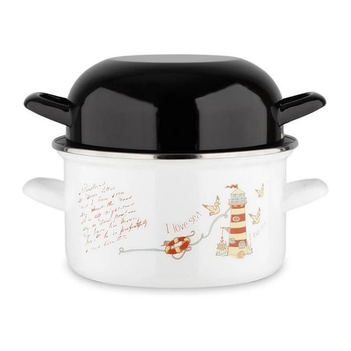 BAUMALU Marmite a moule BAUMALU 20 cm - Décor phares - Couvercle noir - Blanc