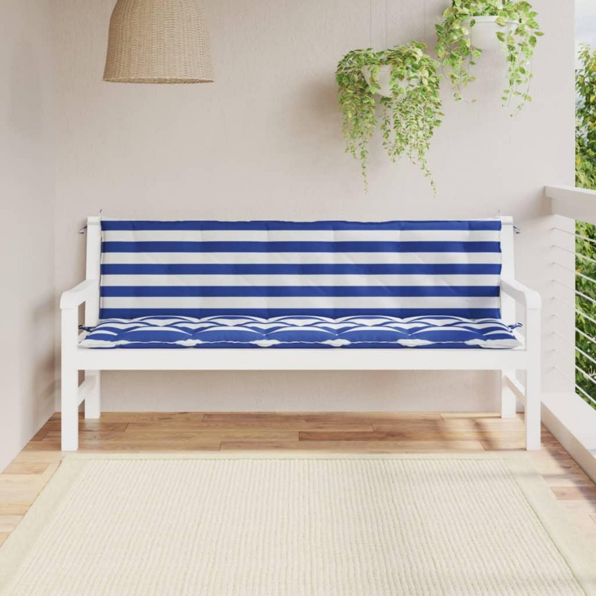 VIDAXL Coussins de banc de jardin lot de 2 rayures bleues/blanches