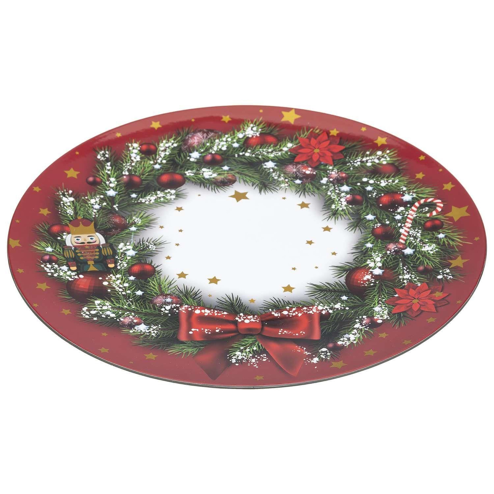 Voir la diapositive 2 : TOILINUX Lot de 12 dessous d'assiette couronne de noël d. 33 cm - rouge