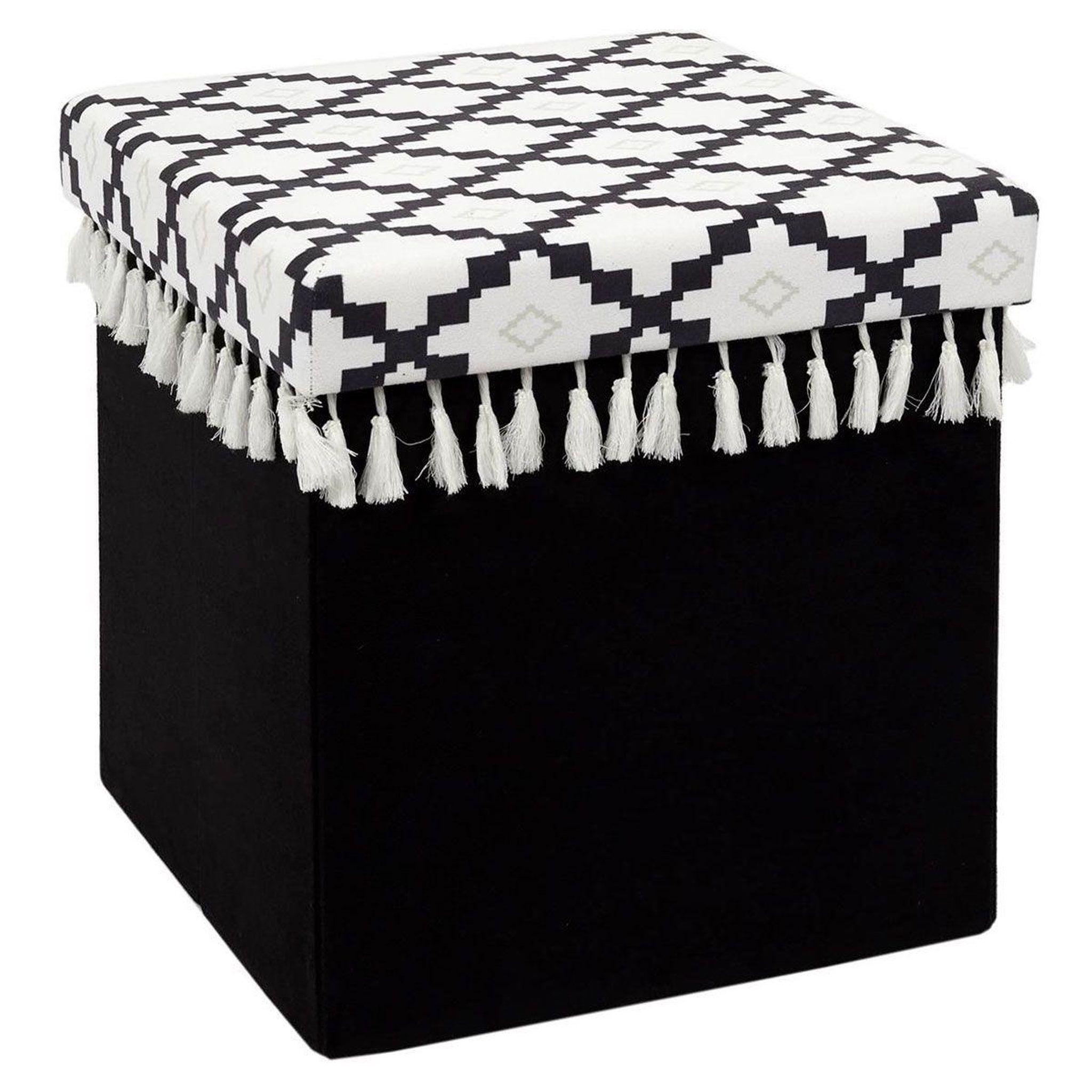 Voir la diapositive 1 : The Home Deco Factory Pouf pliable & coffre  mirage  38cm noir & blanc