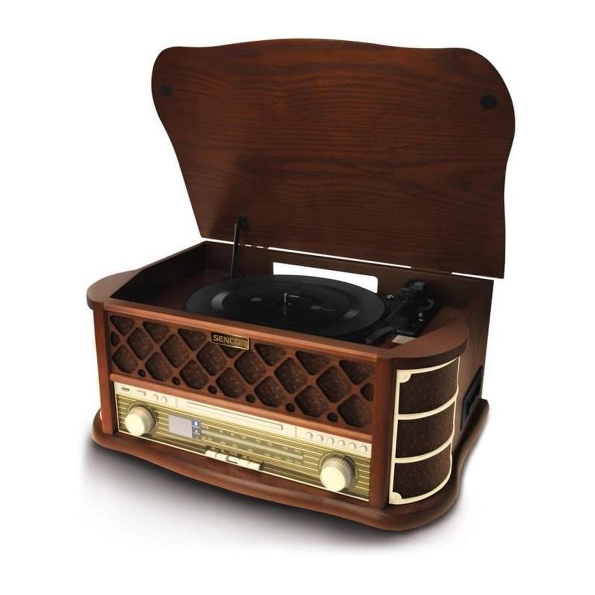 Voir la diapositive 2 : SENCO Platine rétro - SENCOR - STT 016 - 6 W - Lecteur CD/cassettes - USB - Marron