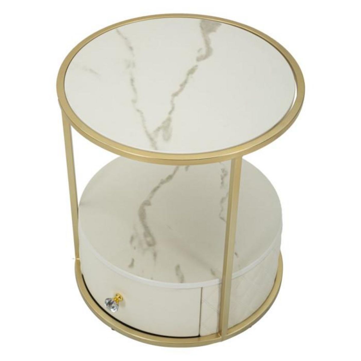 Paris Prix Table de Chevet Effet Marbre  Sharon  48cm Blanc & Or