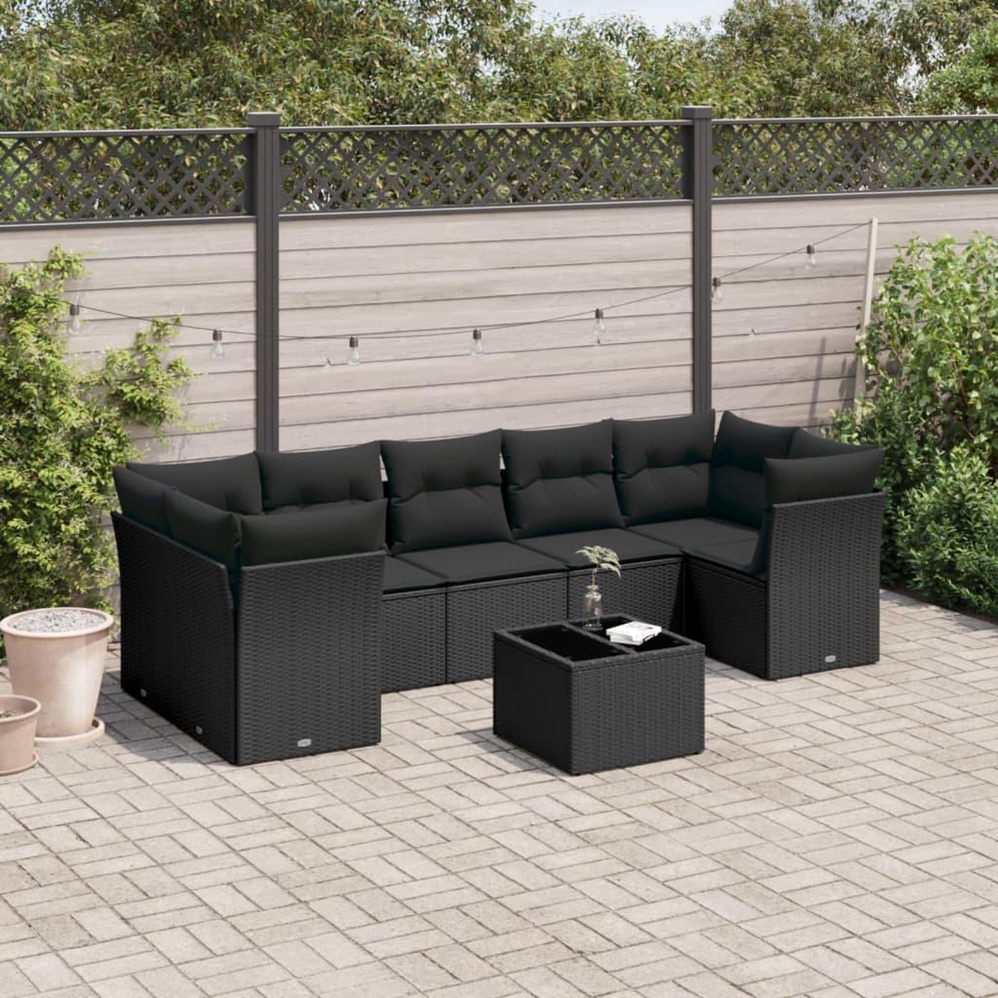 VIDAXL Salon de jardin 8 pcs avec coussins noir resine tressee