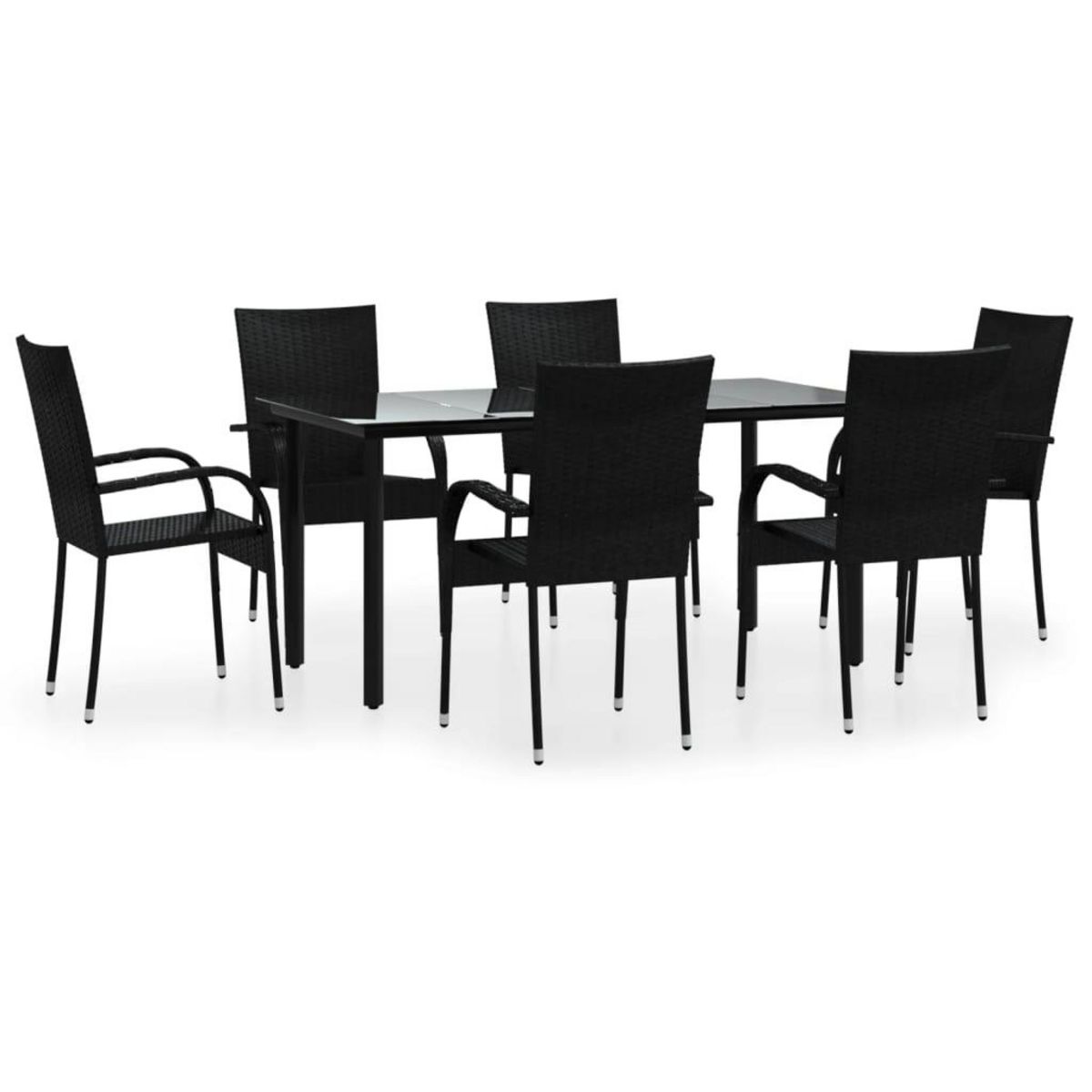 VIDAXL Ensemble a manger de jardin 7 pcs Noir Resine tressee