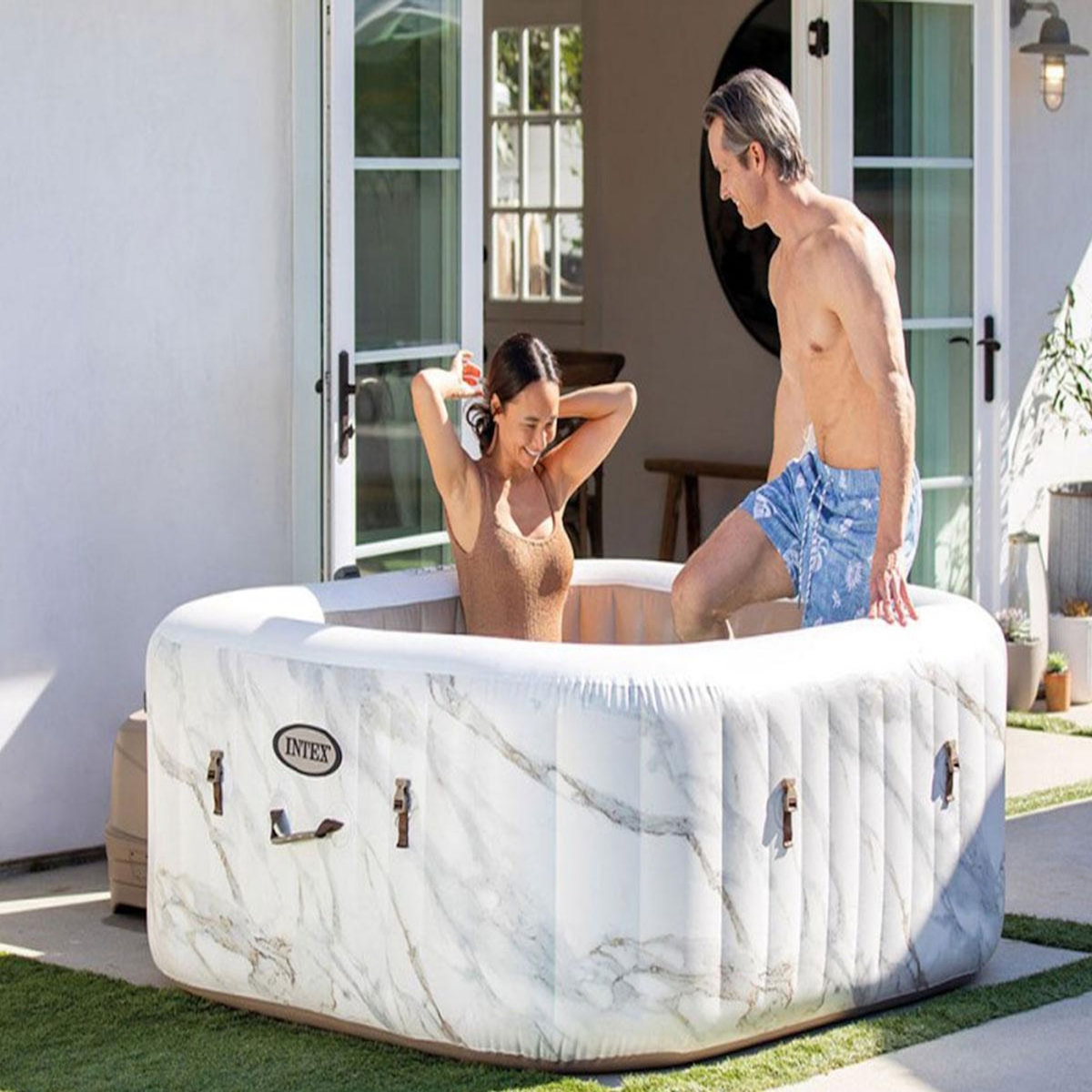 INTEX Spa gonflable PureSpa Calacatta carré Bulles 4 places - Intex