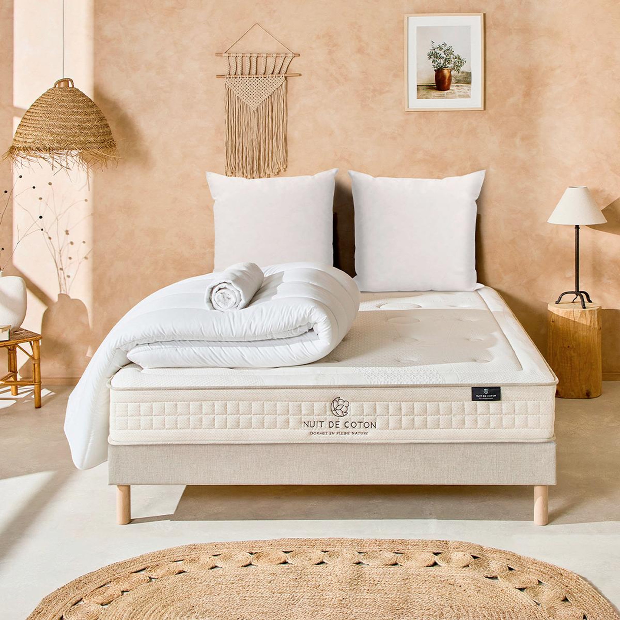 Voir la diapositive 2 : NUIT DE COTON Nuit de coton | pack prêt à dormir prelude 2.0 | matelas latex + sommier + accessoires