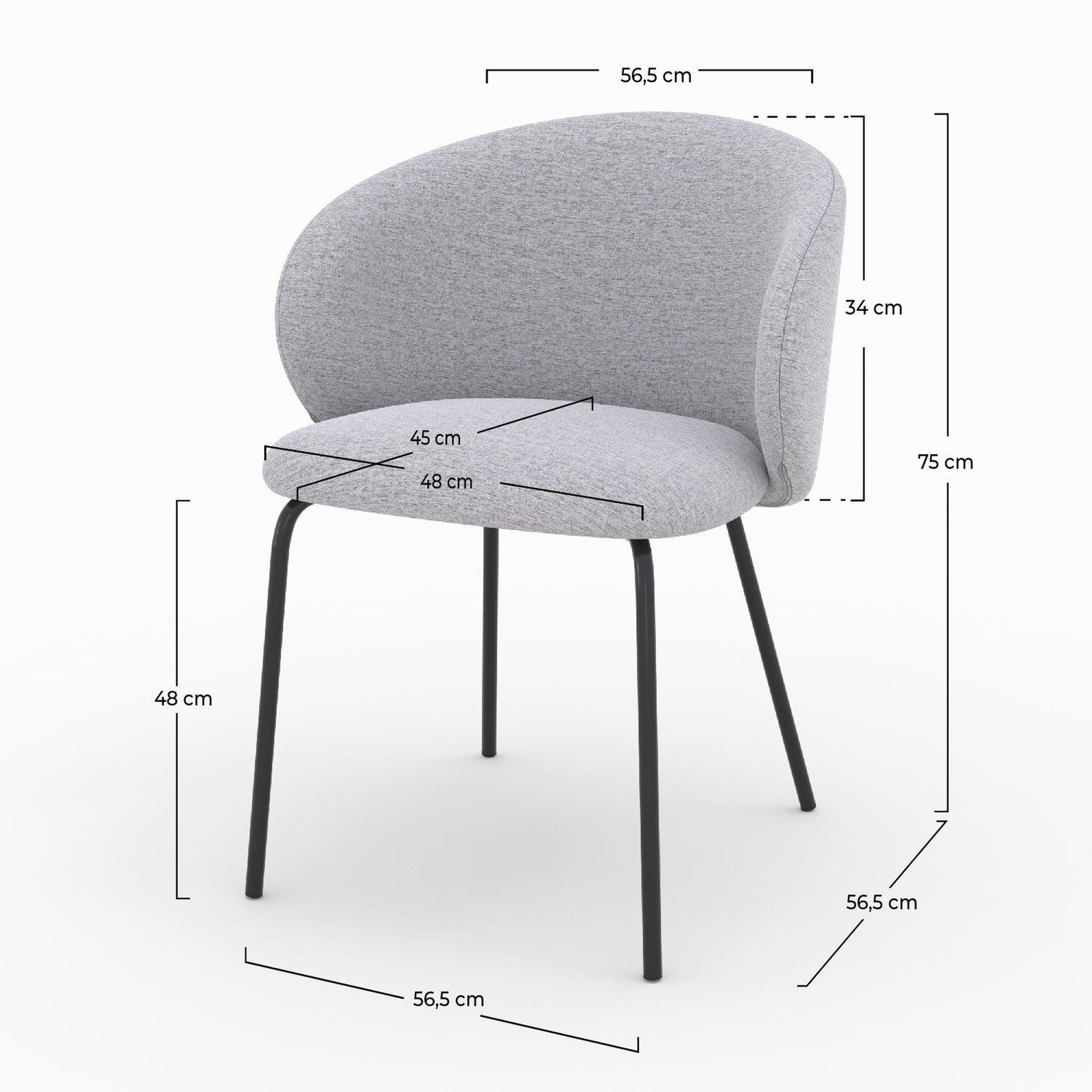 Voir la diapositive 4 : MAISON PAVANE Lot de 2 chaises en tissu gris clair et pieds en métal noir-victoria