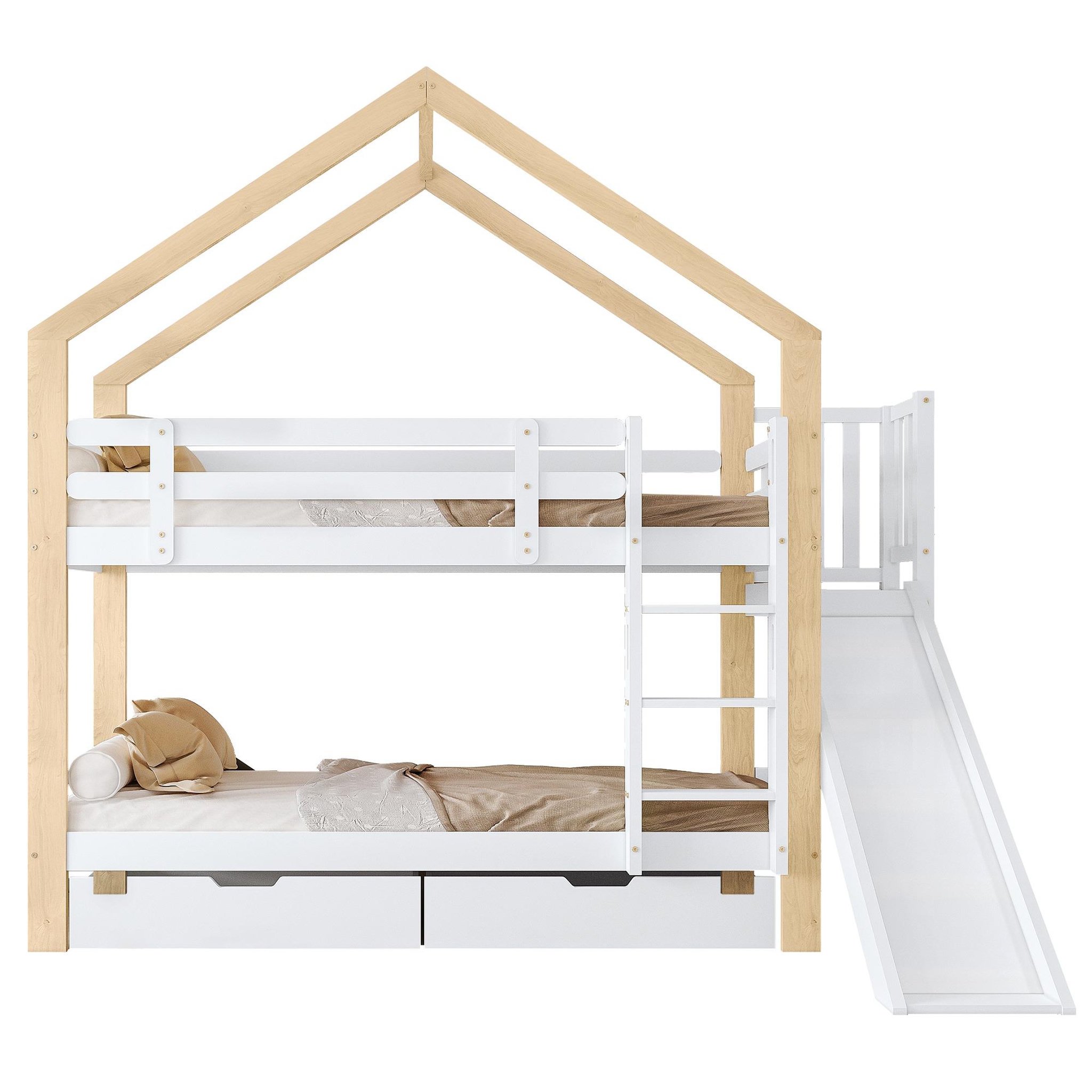 MERAX Lit superposé 90x200cm bois et mdf coloris blanc+naturel