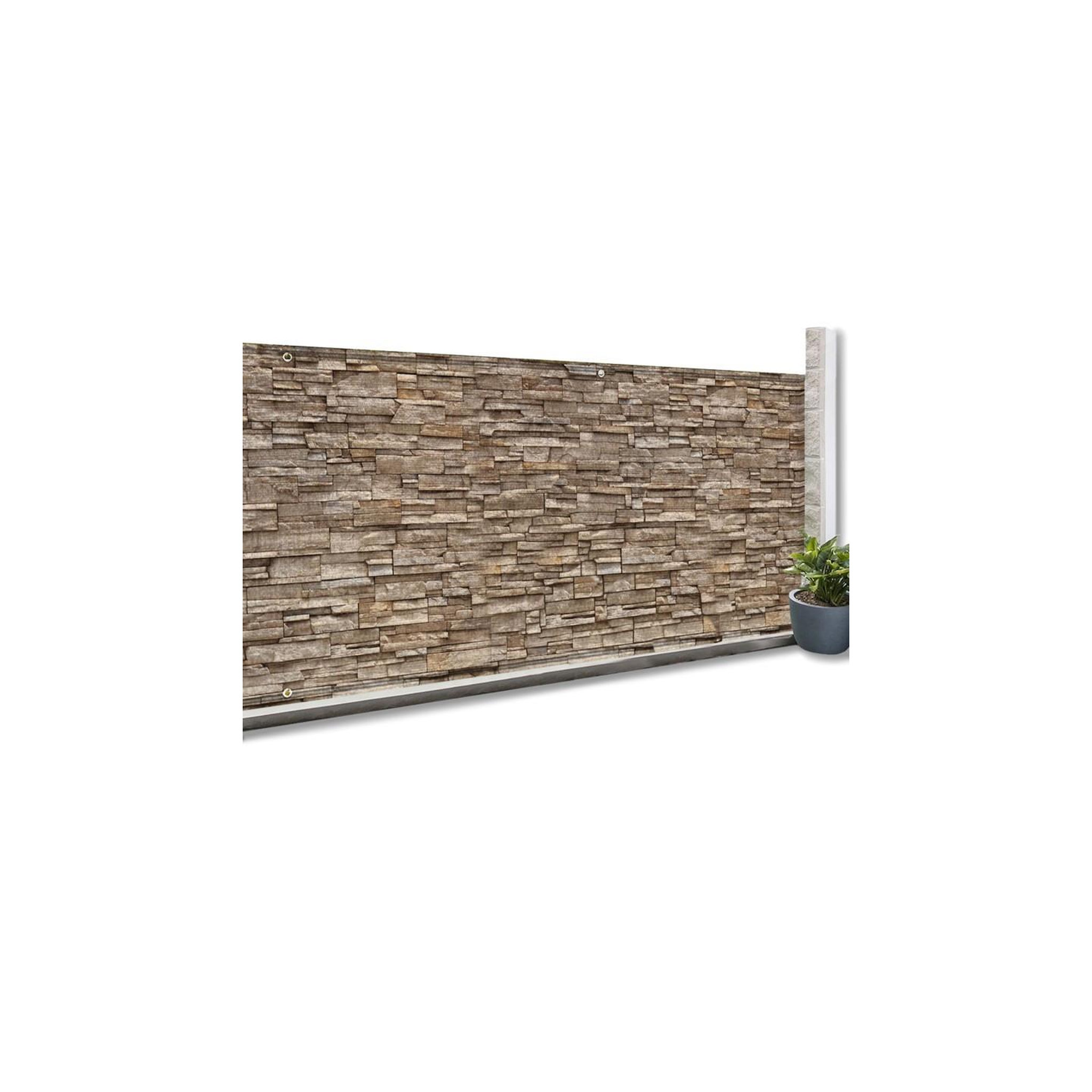 ID MARKET Brise vue occultant 1,8 x 10 M motif pierre marron 160 gr/m²