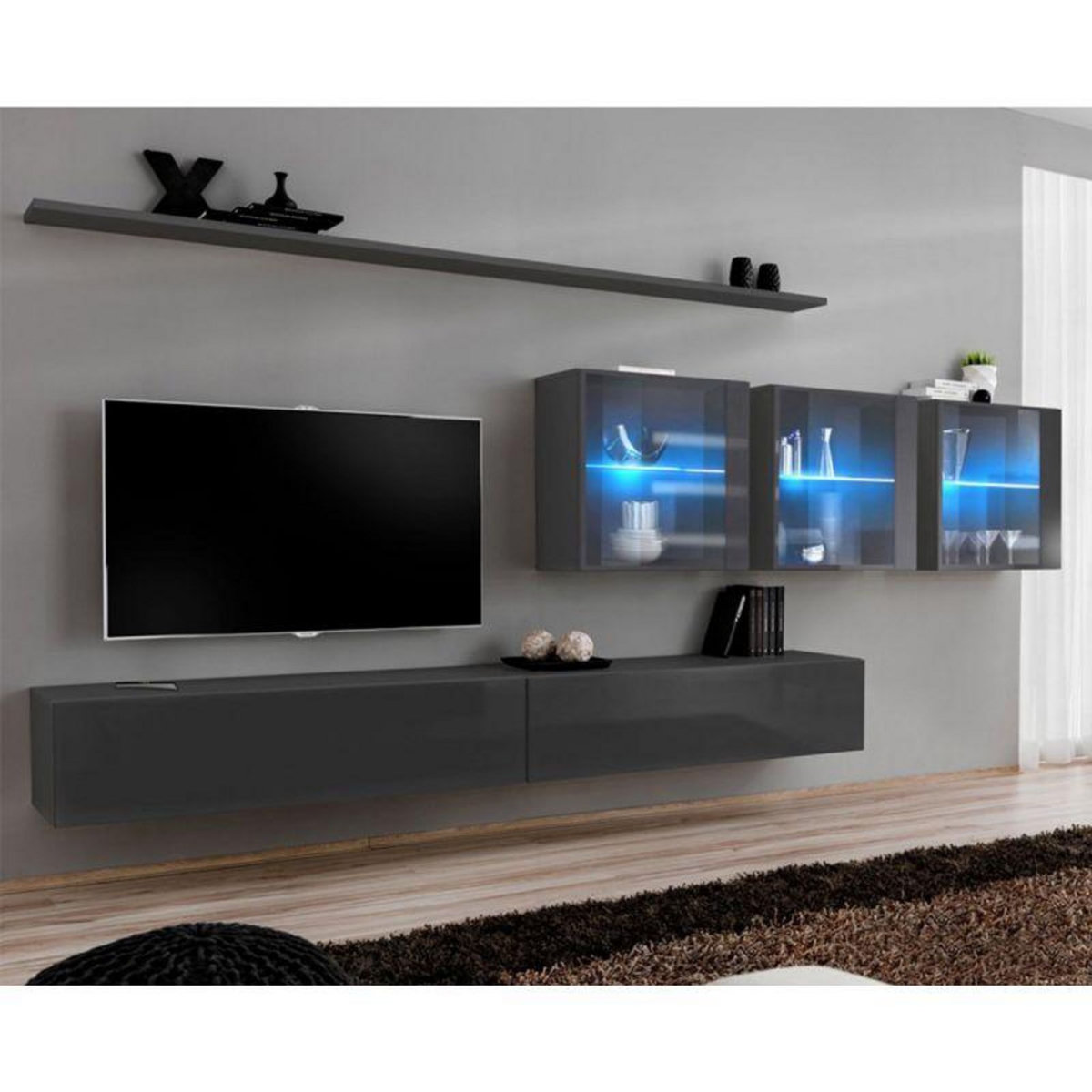 Paris Prix Meuble TV Mural Design  Switch XVII  340cm Gris