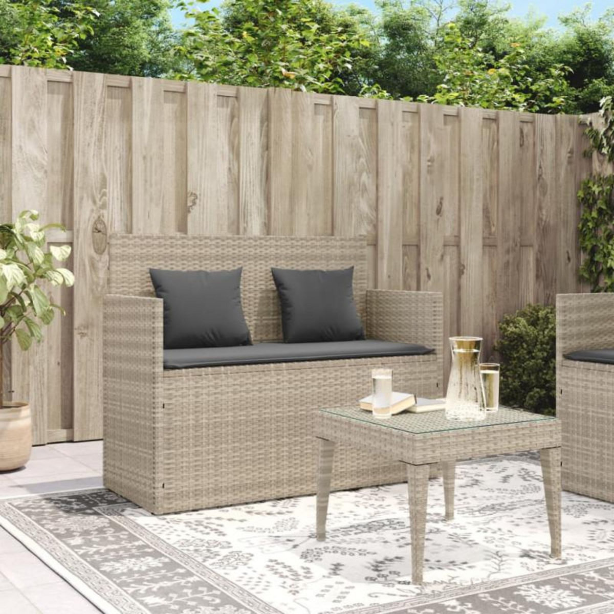 VIDAXL Banc de jardin avec coussins gris clair résine tressée