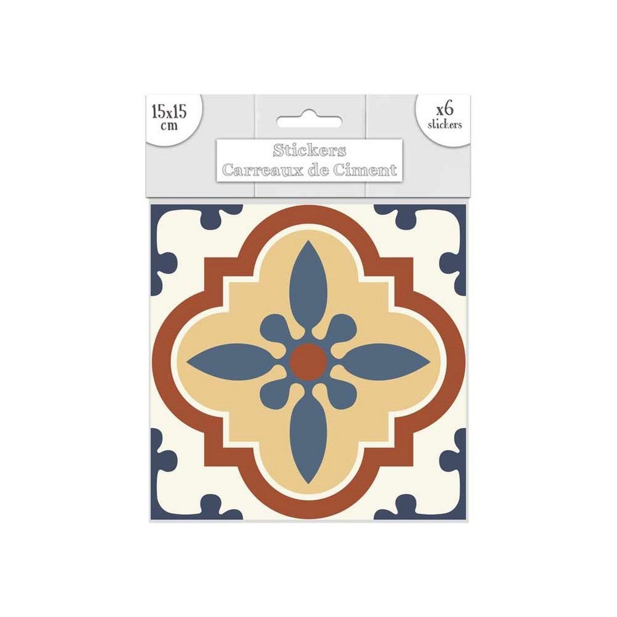 SUD TRADING 6 Stickers carreaux de ciment - 15 x 15 cm - Bleu et rouge