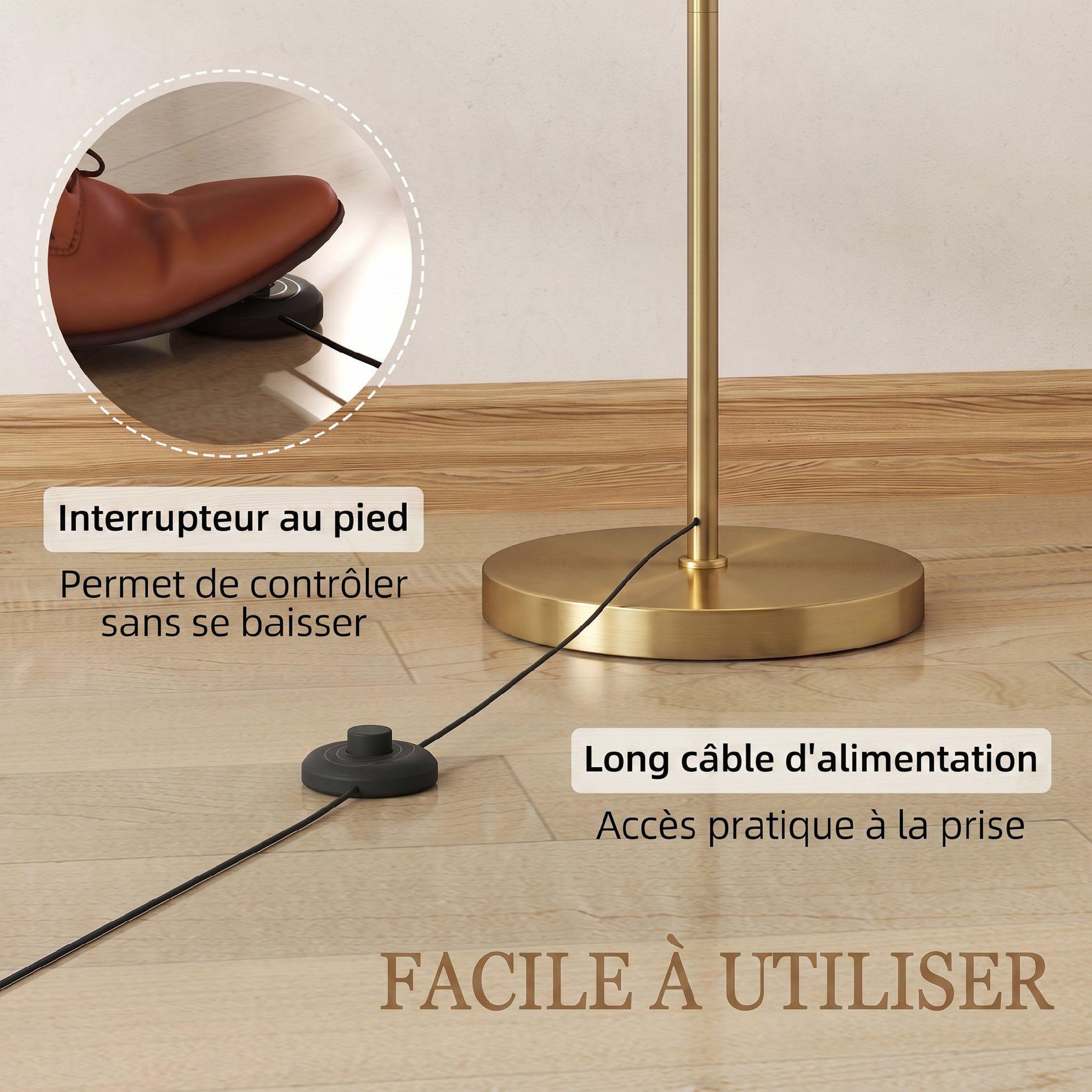 Voir la diapositive 6 : HOMCOM Lampadaire dimmable h.60 cm 2 températures de couleur timer 60 min télécommande doré