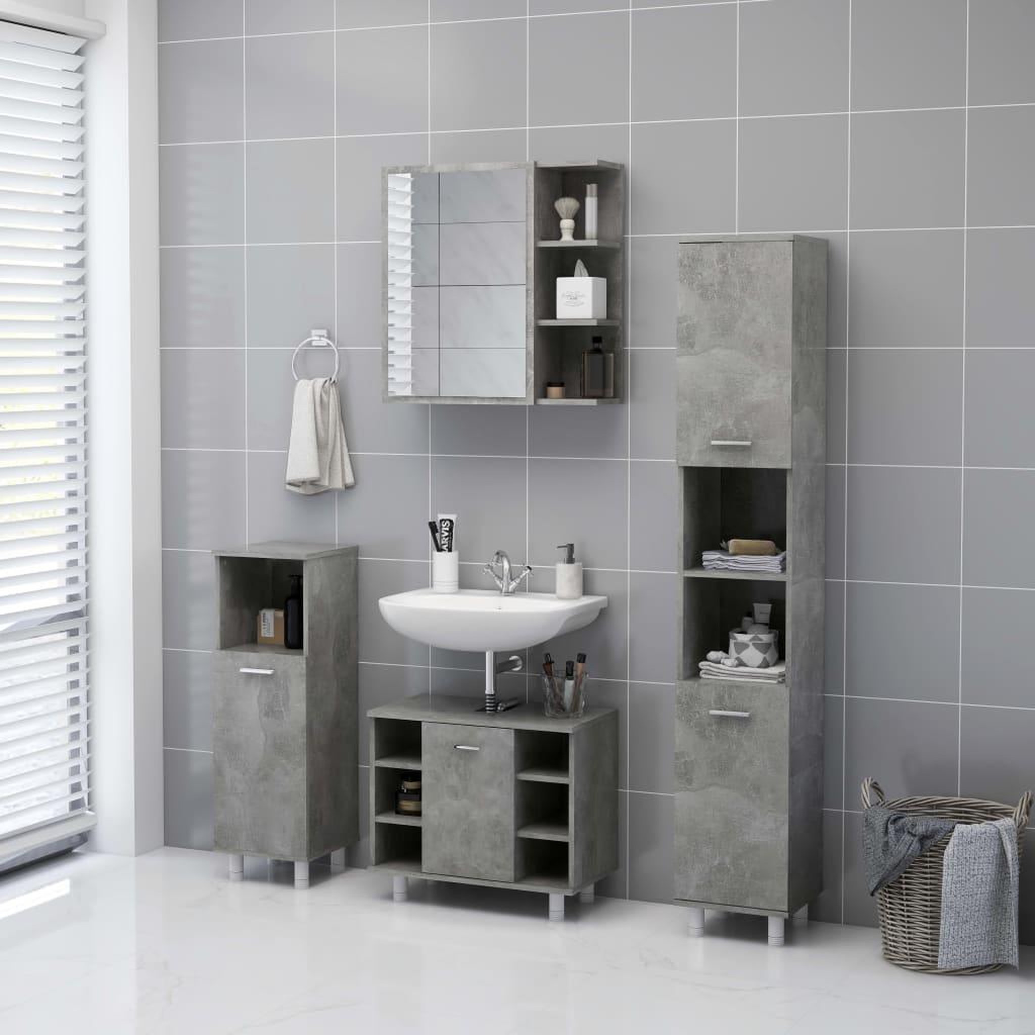 Voir la diapositive 5 : VIDAXL Armoire a miroir de salle de bain Gris beton Bois d'ingenierie