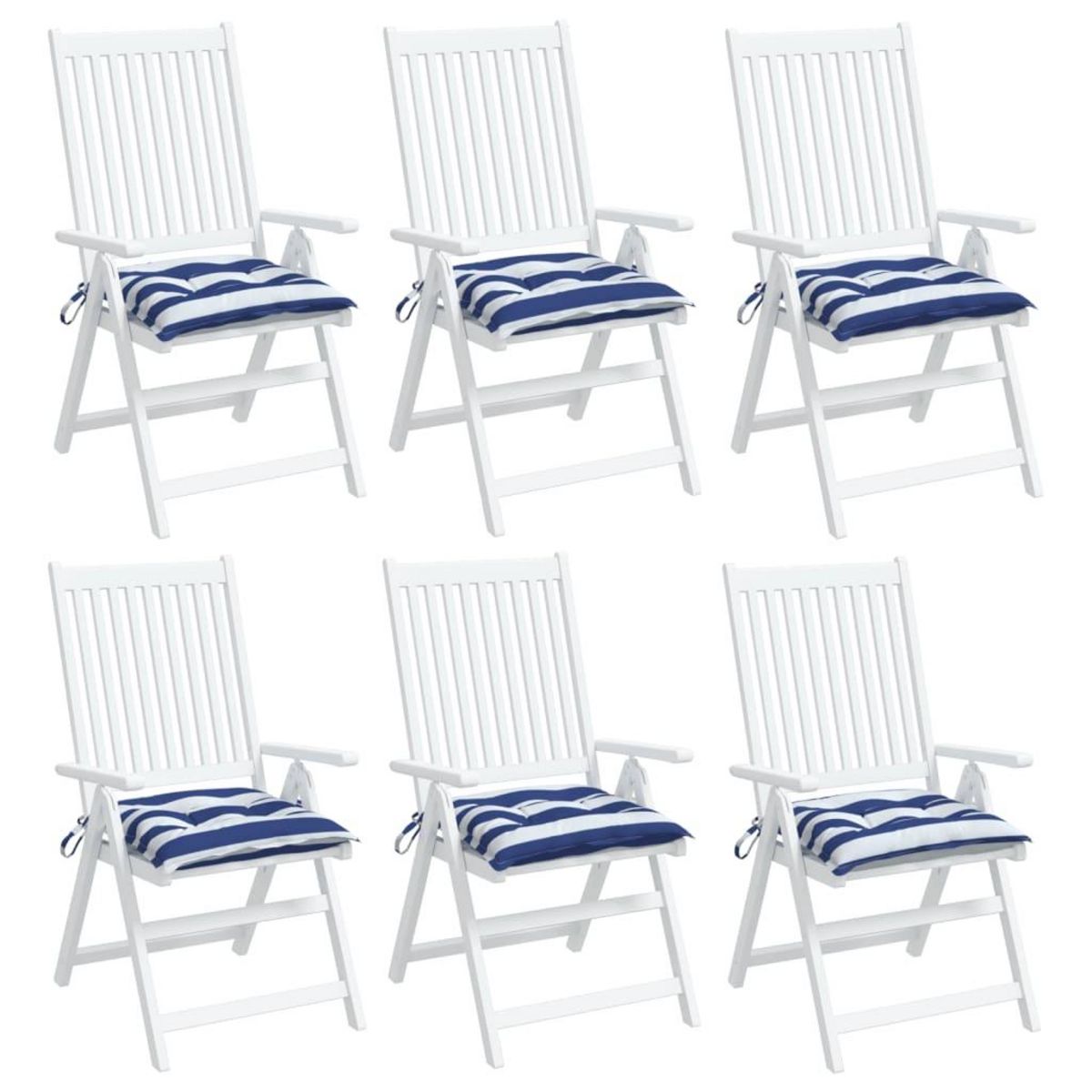 VIDAXL Coussins de chaise lot de 6 rayures bleues blanches 50x50x7 cm