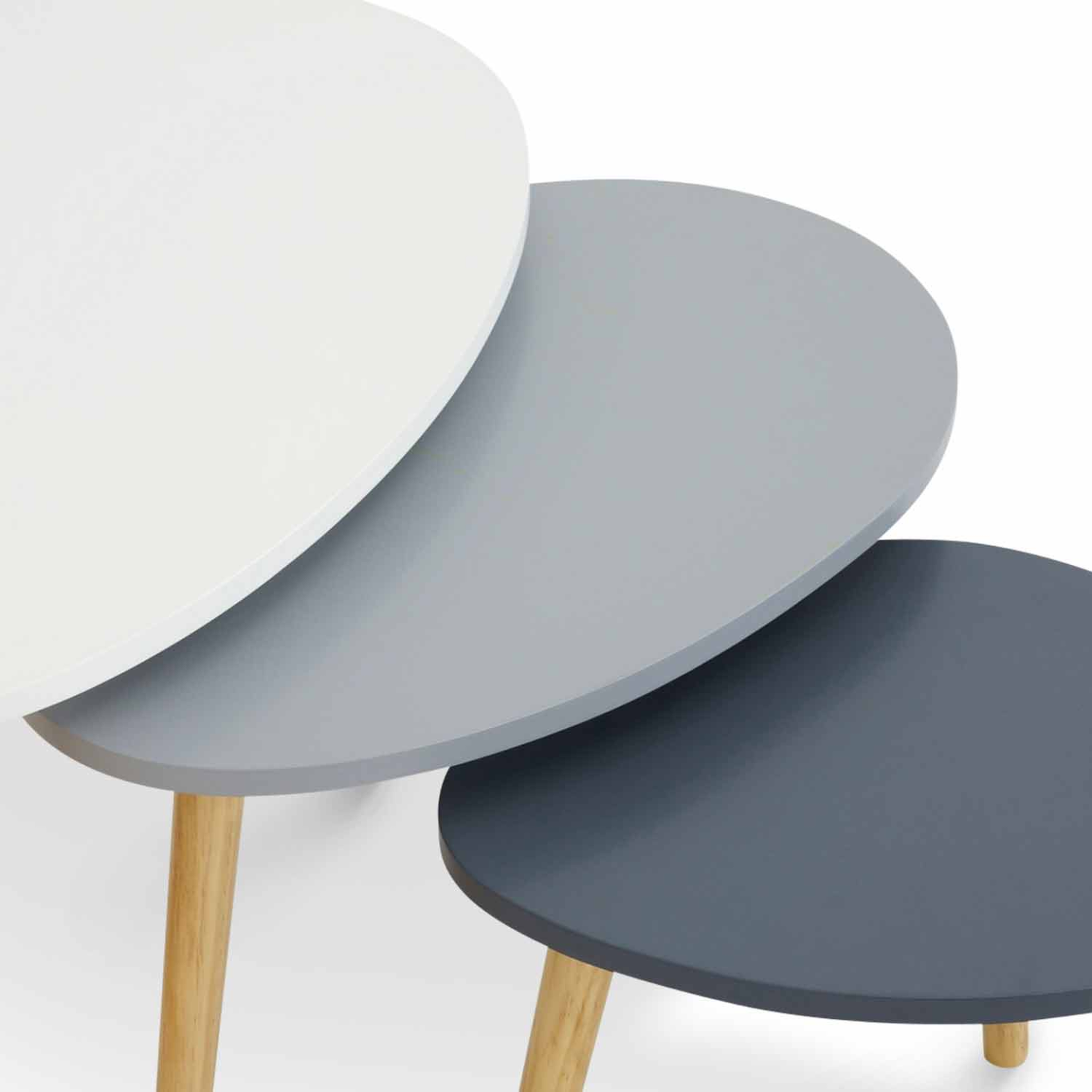 Voir la diapositive 5 : ID MARKET Lot de 3 tables basses gigognes gaia blanc gris scandinave