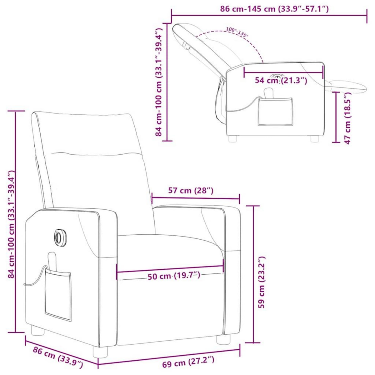VIDAXL Fauteuil de massage inclinable electrique gris nuage tissu