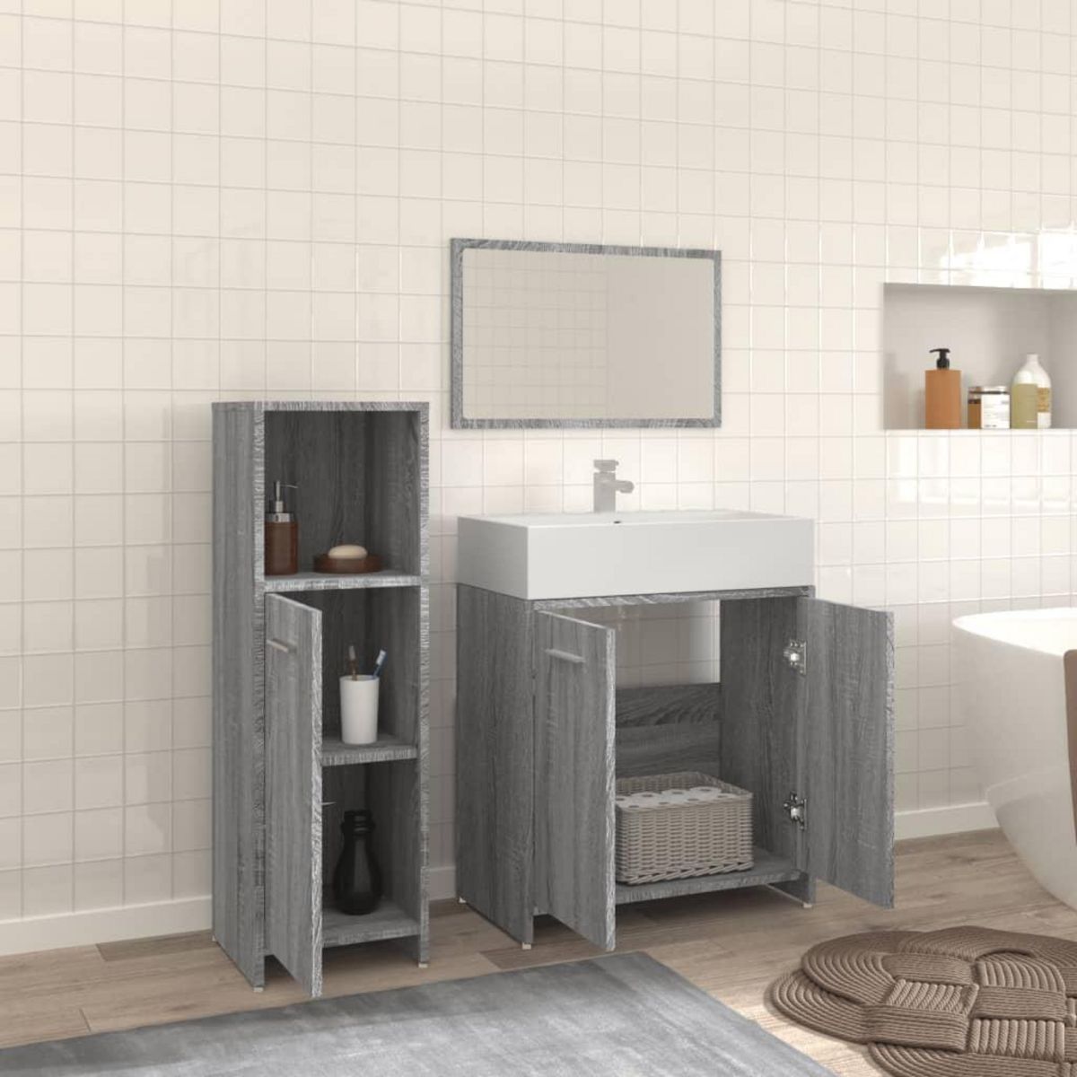 VIDAXL Ensemble de meubles de salle de bain 3 pcs Sonoma gris