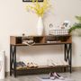 Voir la diapositive 2 : HOMCOM Table Console Table d'Entrée Industriel Multi-rangements 120 x 23,5 x 75 cm Bois Noyer