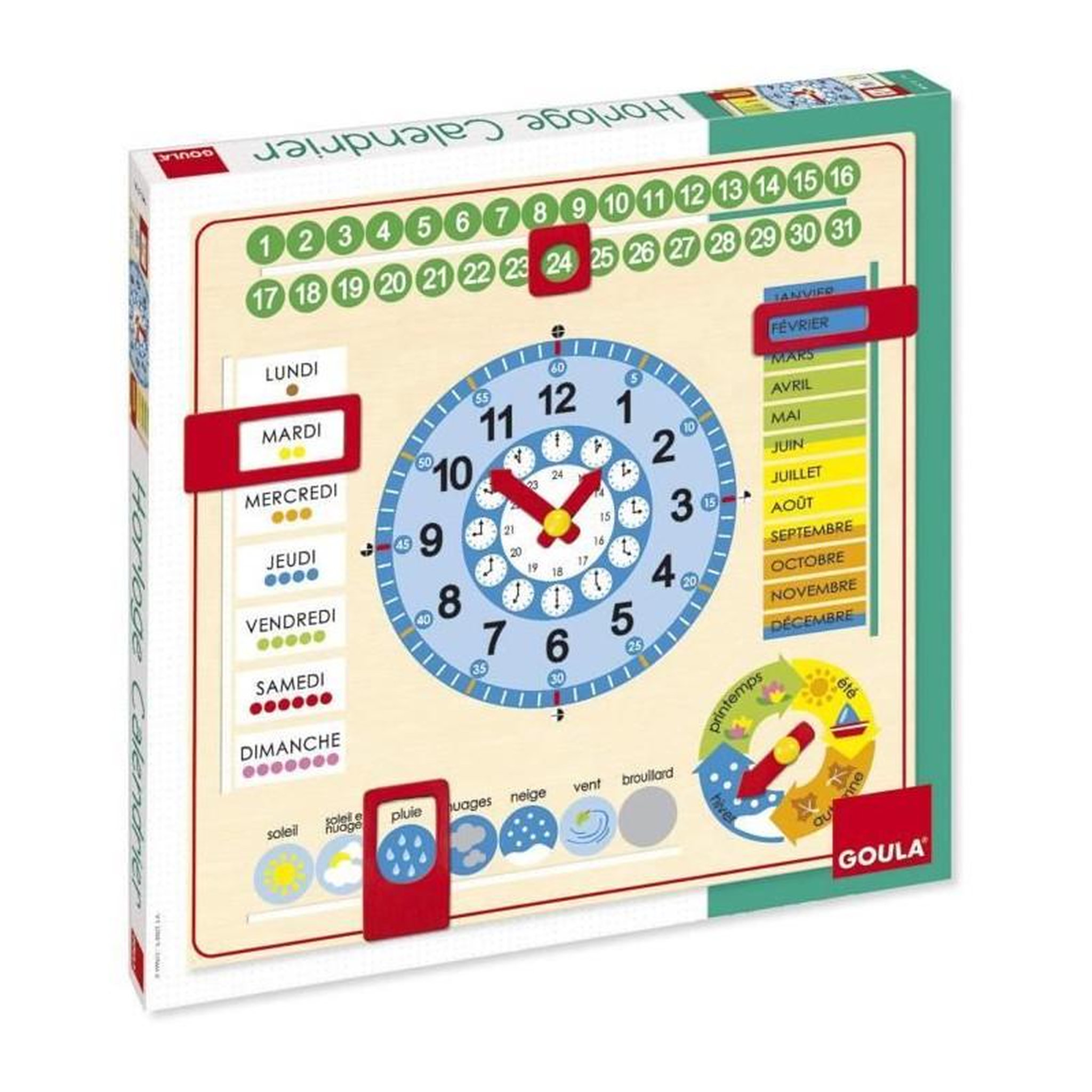 Voir la diapositive 2 : Goula Horloge calendrier - GOULA - Apprentissage des mois, saisons, jours et heures