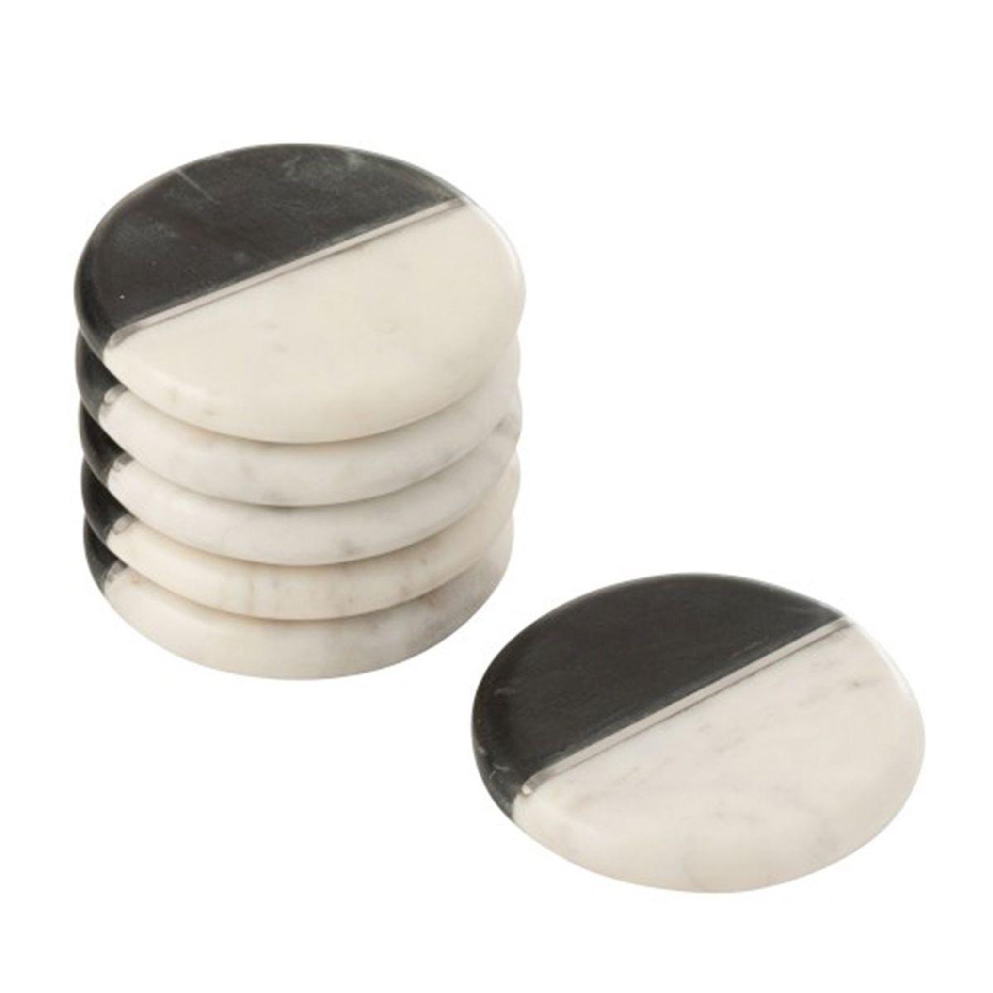 Voir la diapositive 1 : J-LINE Lot de 6 Dessous de Verre  Due  10cm Noir & Blanc